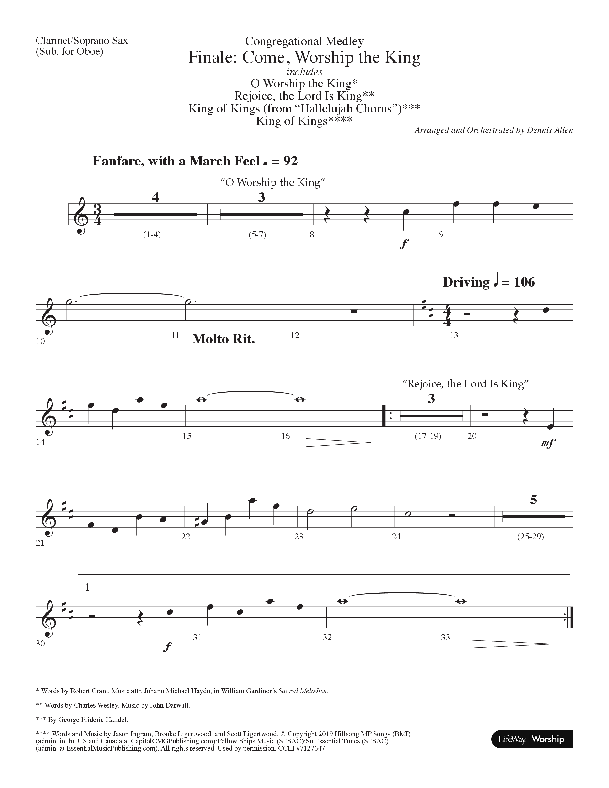 Finale: Come Worship The King (Choral Anthem SATB) Clarinet/Soprano Sax (Lifeway Choral / Arr. Dennis Allen)