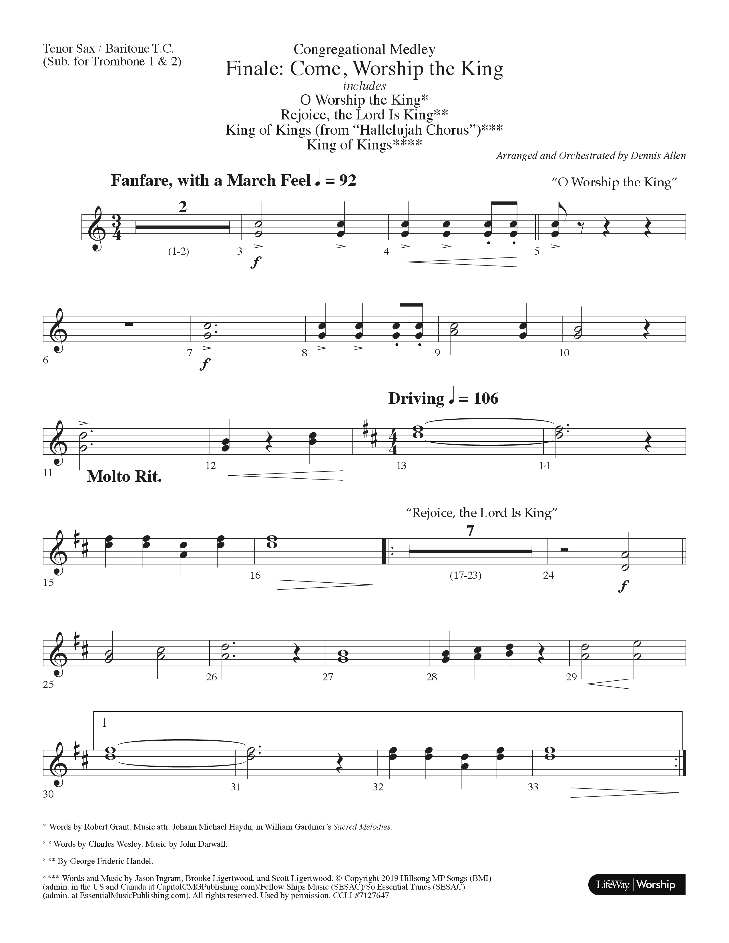 Finale: Come Worship The King (Choral Anthem SATB) Tenor Sax/Baritone T.C. (Lifeway Choral / Arr. Dennis Allen)