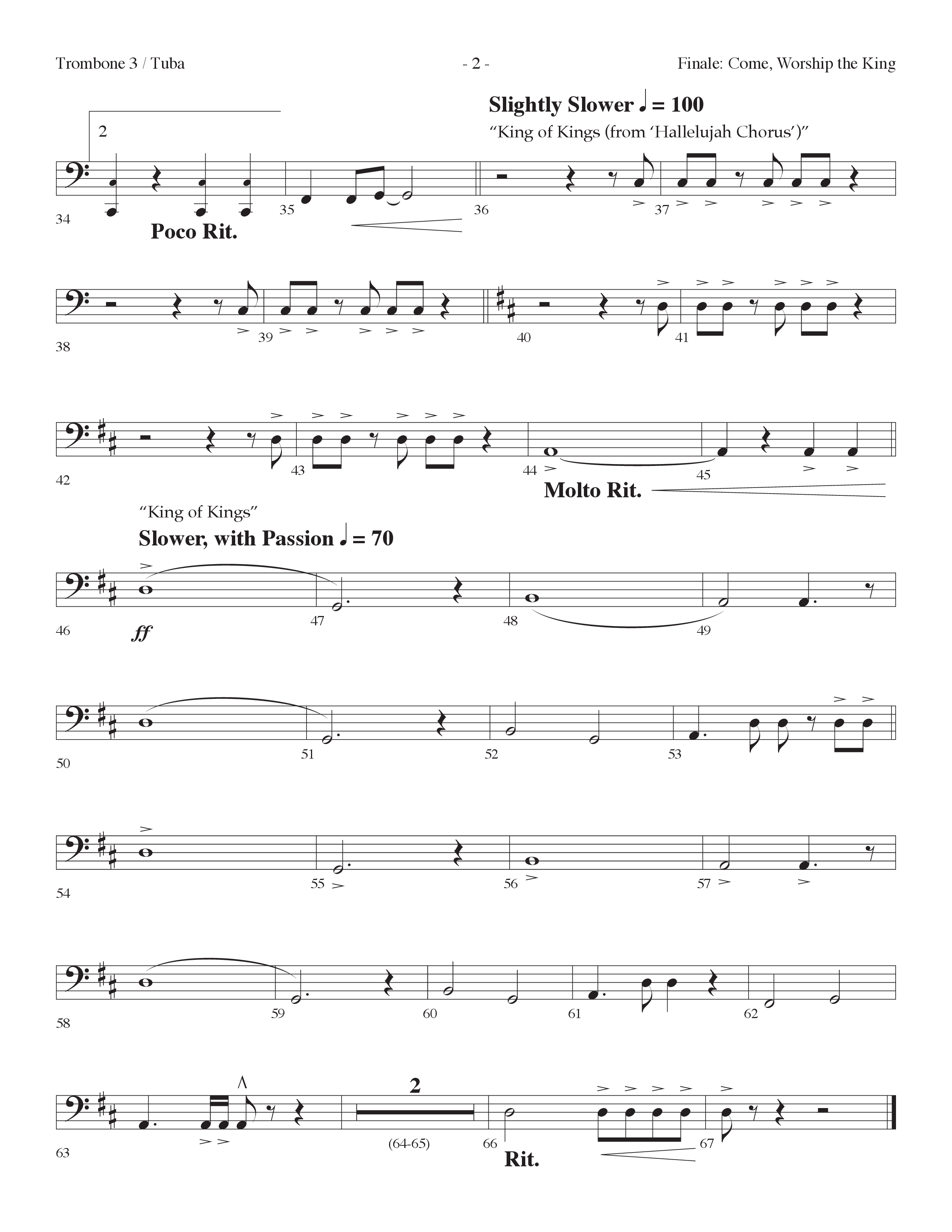 Finale: Come Worship The King (Choral Anthem SATB) Trombone 3/Tuba (Lifeway Choral / Arr. Dennis Allen)
