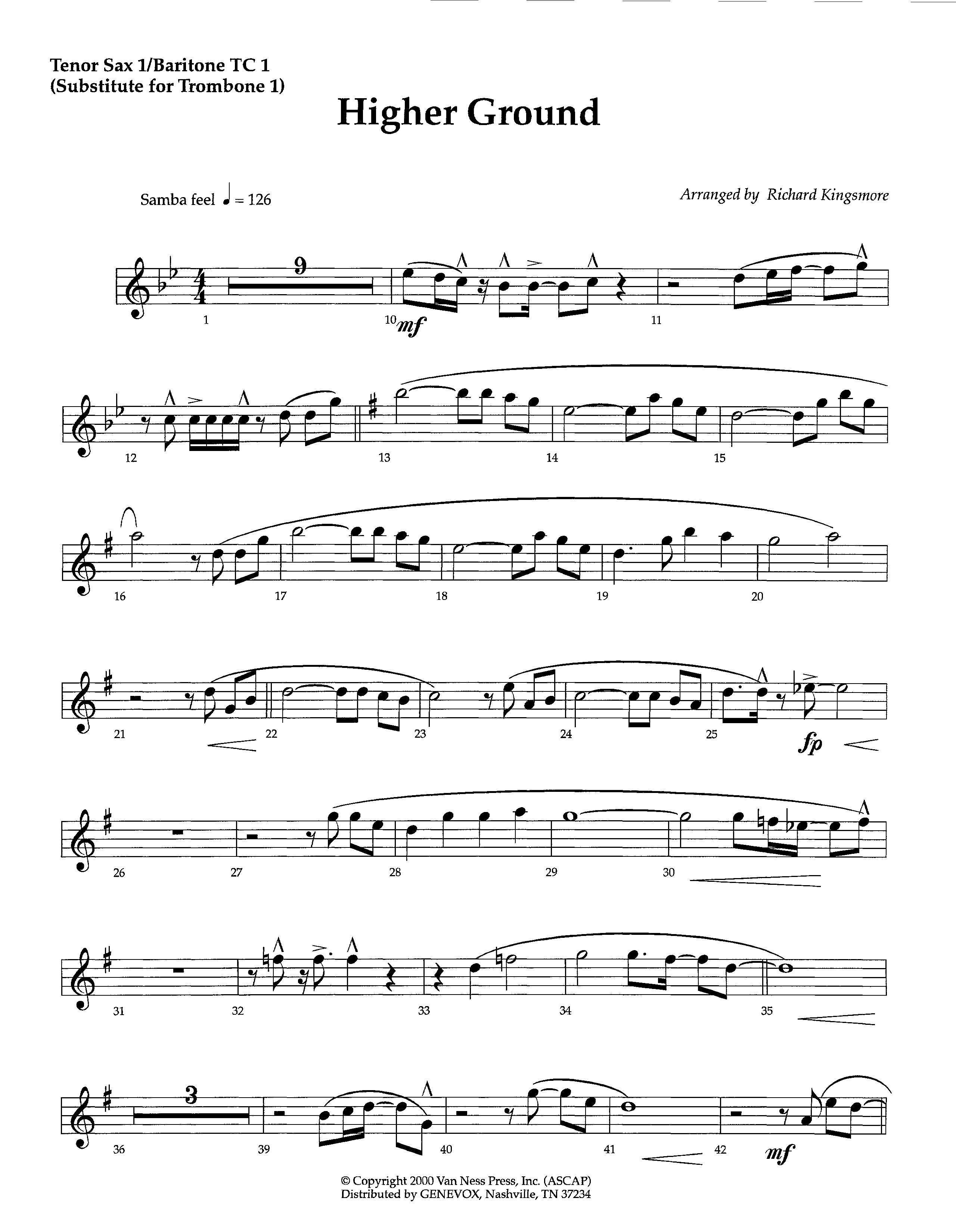 Higher Ground (Instrumental) Tenor Sax/Baritone T.C. (Lifeway Worship / Arr. Richard Kingsmore)