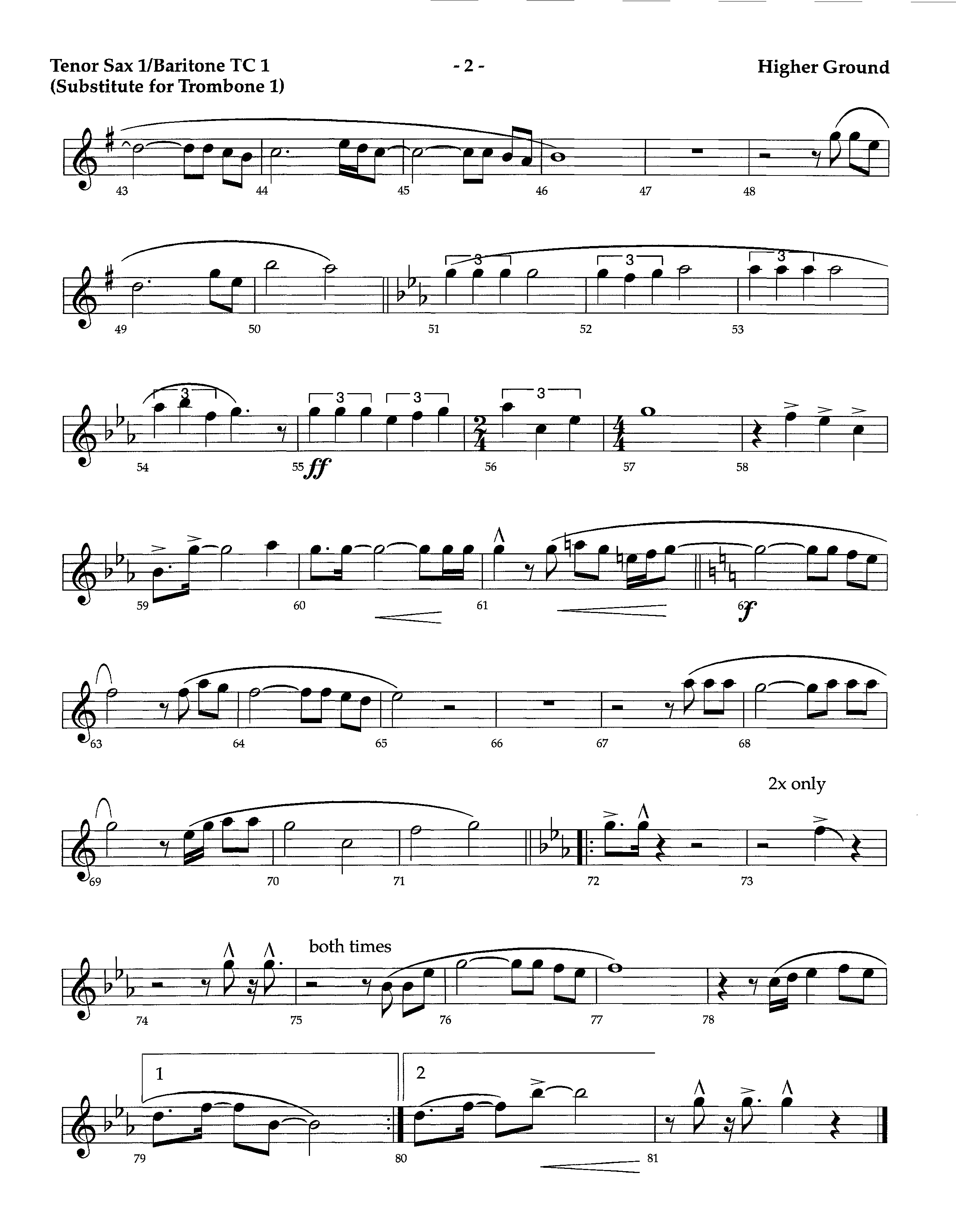 Higher Ground (Instrumental) Tenor Sax/Baritone T.C. (Lifeway Worship / Arr. Richard Kingsmore)