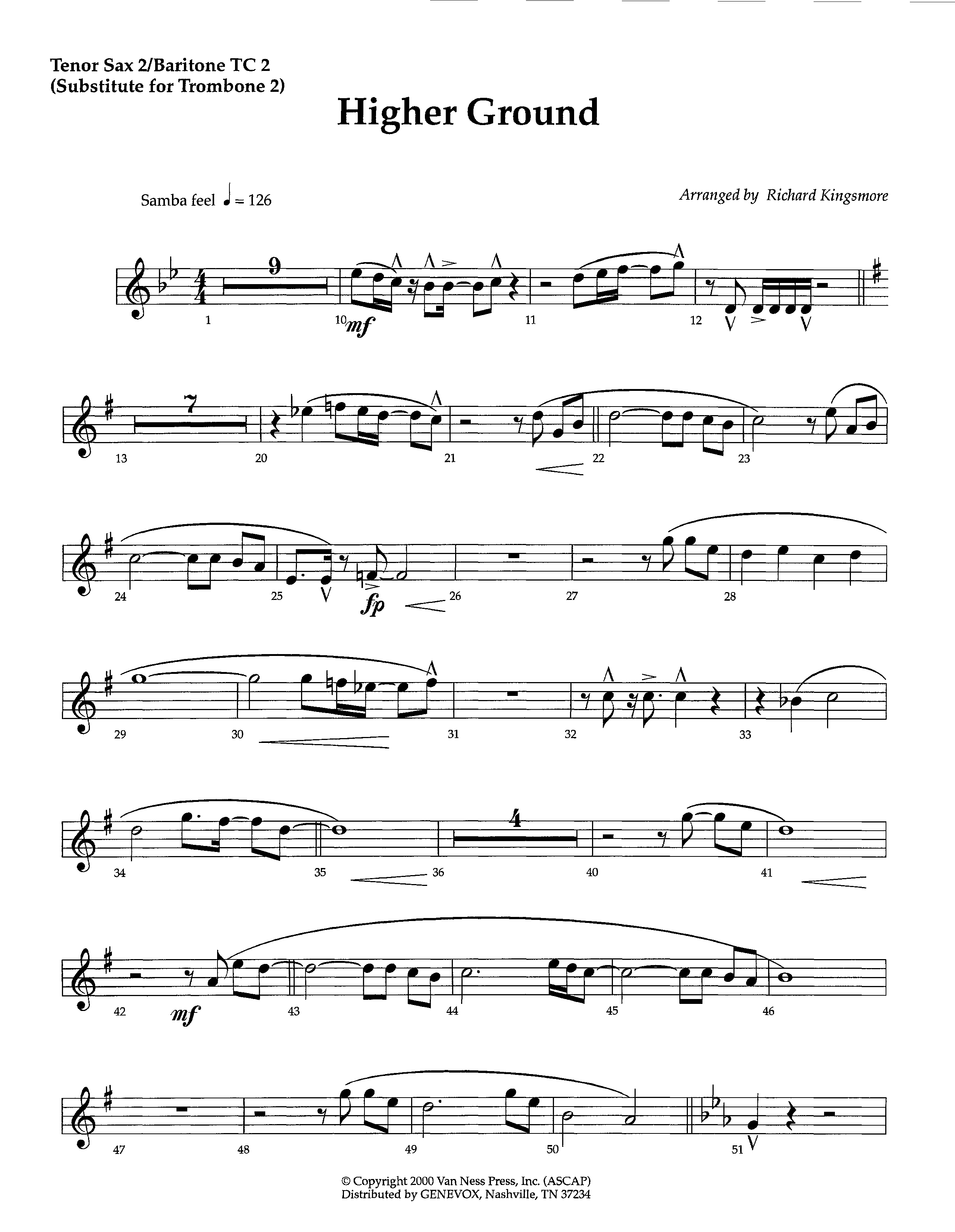 Higher Ground (Instrumental) Tenor Sax/Baritone T.C. (Lifeway Worship / Arr. Richard Kingsmore)