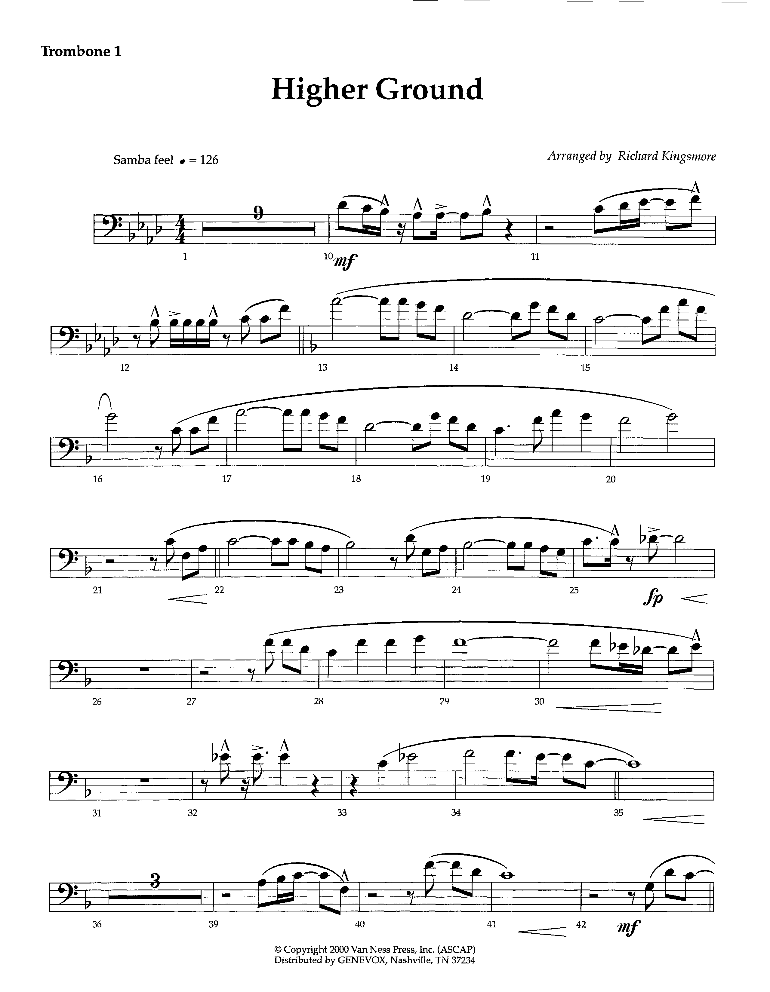 Higher Ground (Instrumental) Trombone 1 (Lifeway Worship / Arr. Richard Kingsmore)