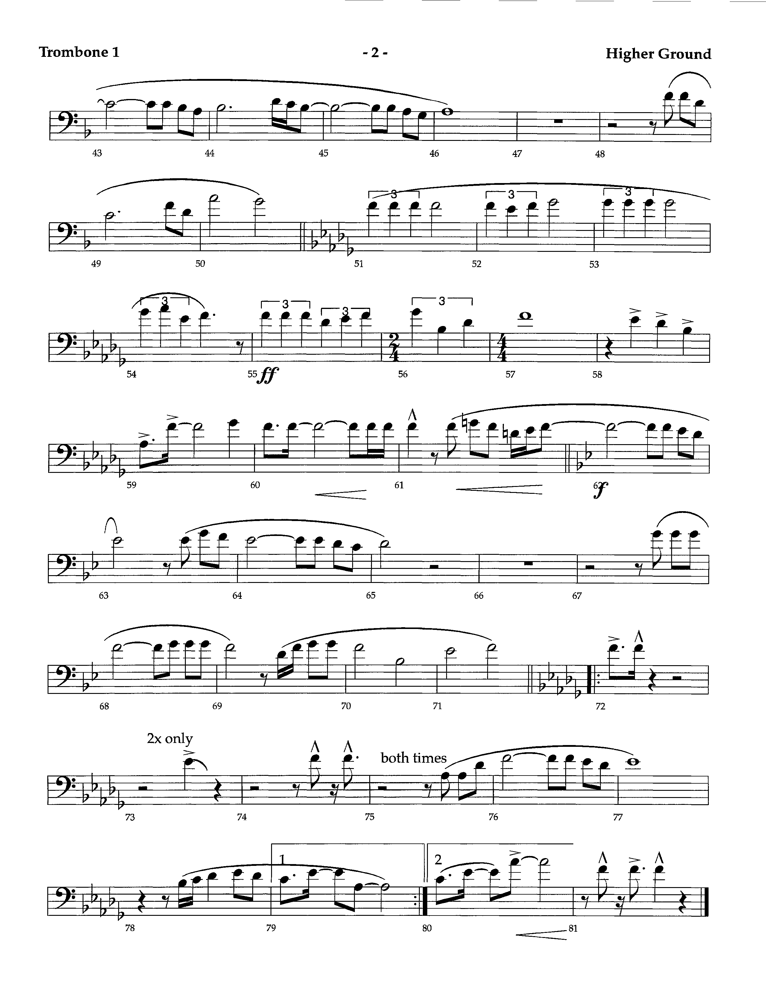 Higher Ground (Instrumental) Trombone 1 (Lifeway Worship / Arr. Richard Kingsmore)