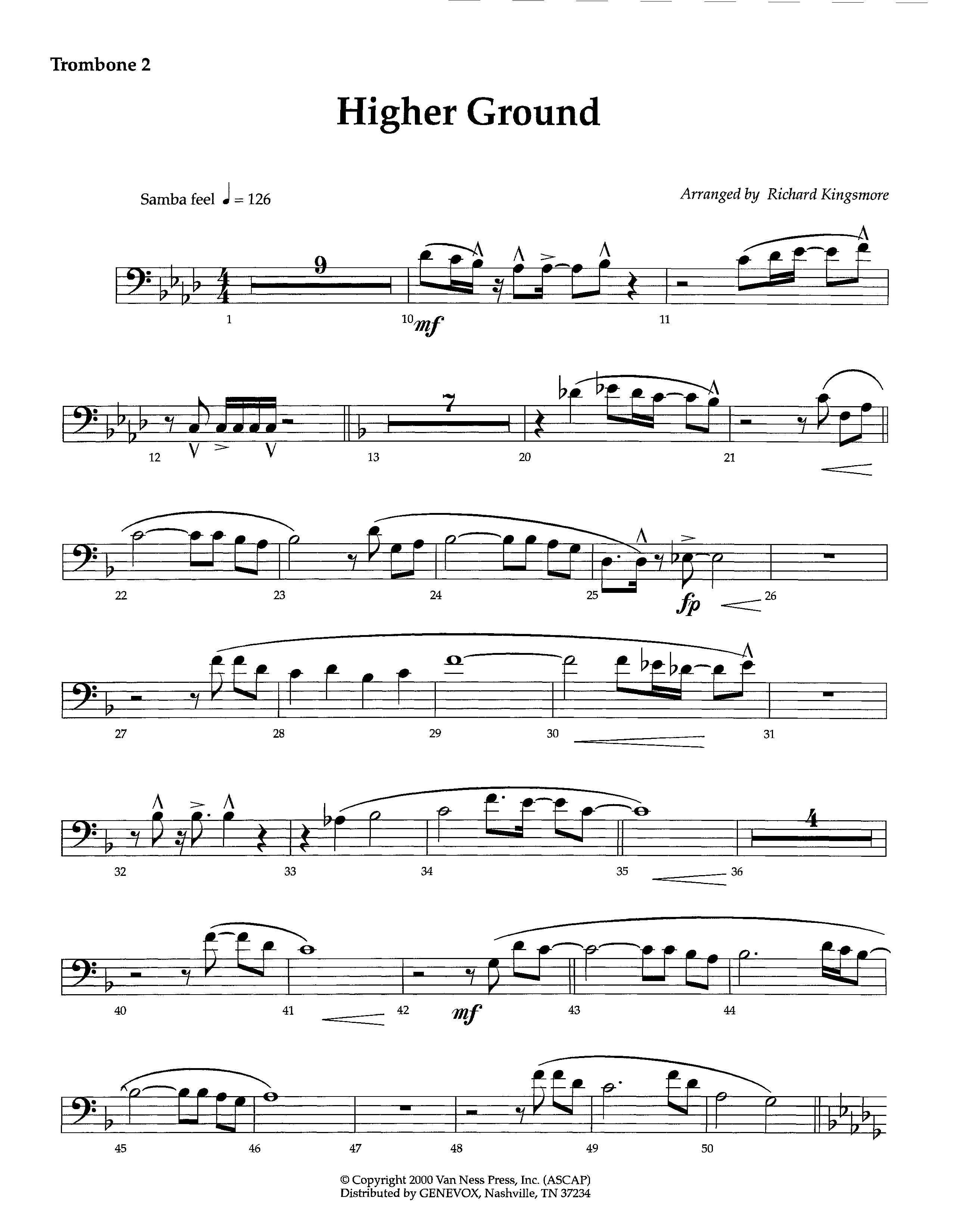 Higher Ground (Instrumental) Trombone 2 (Lifeway Worship / Arr. Richard Kingsmore)