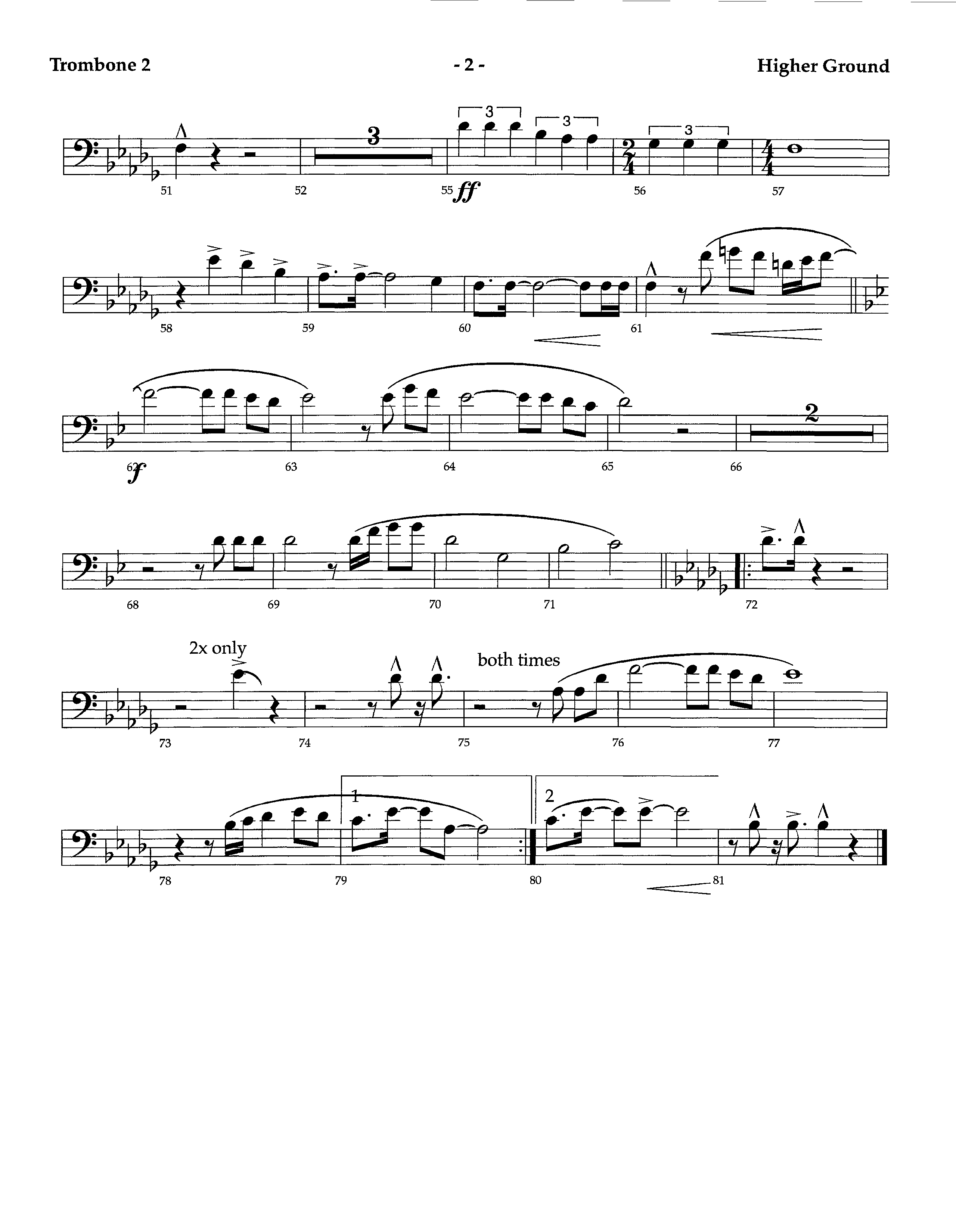 Higher Ground (Instrumental) Trombone 2 (Lifeway Worship / Arr. Richard Kingsmore)