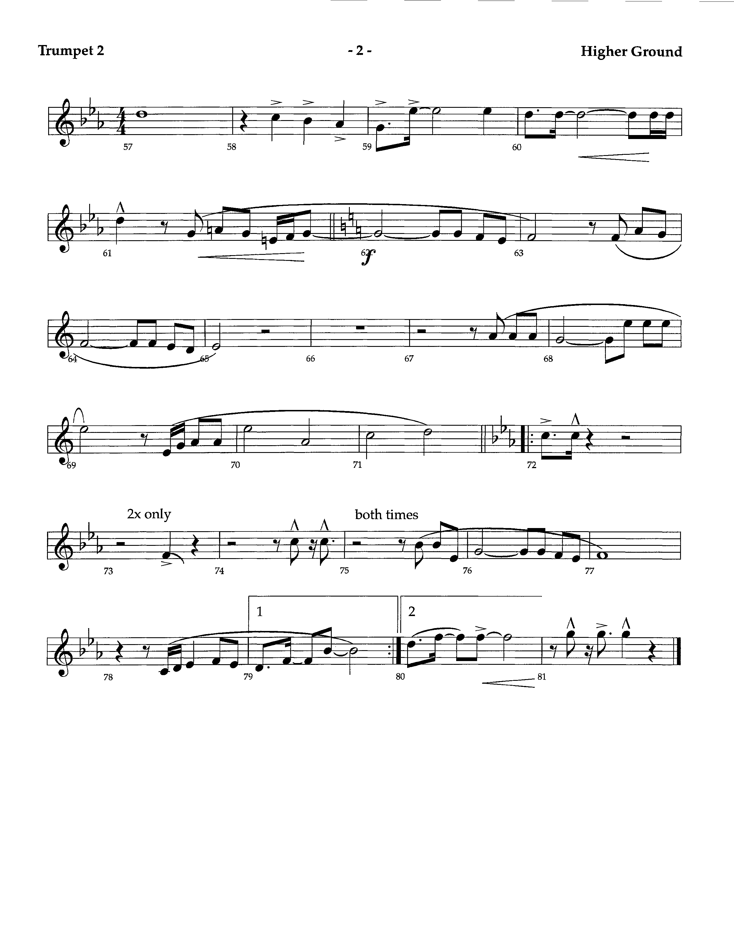 Higher Ground (Instrumental) Trumpet 2 (Lifeway Worship / Arr. Richard Kingsmore)