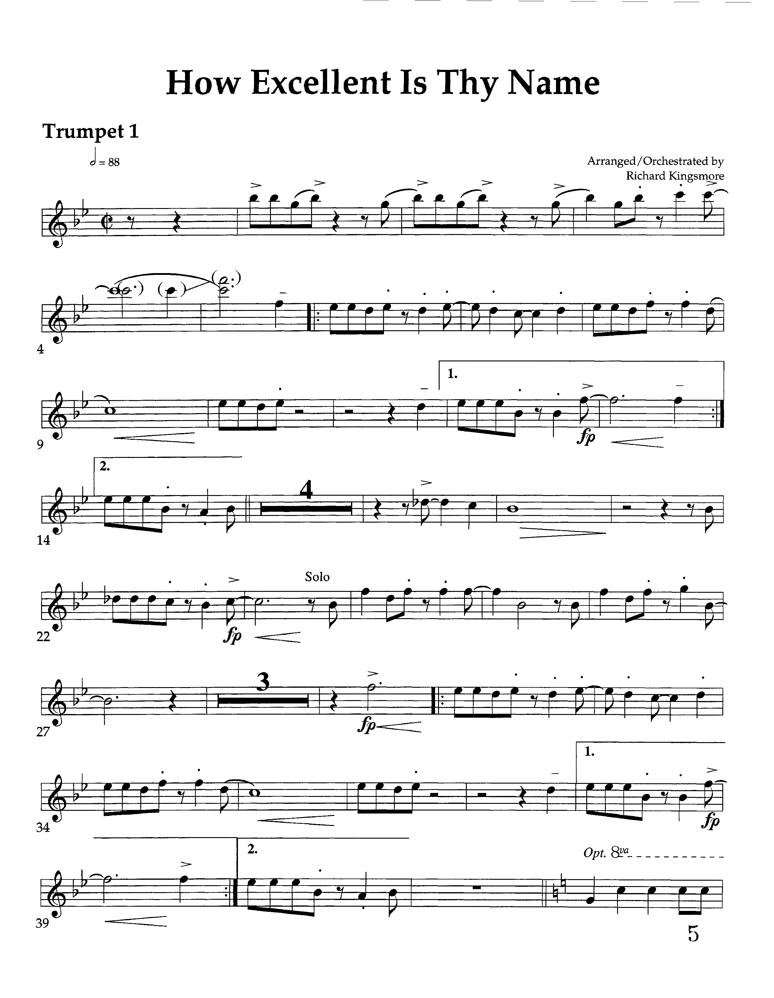How Excellent Is Thy Name (Instrumental) Trumpet 1 (Lifeway Worship / Arr. Richard Kingsmore)