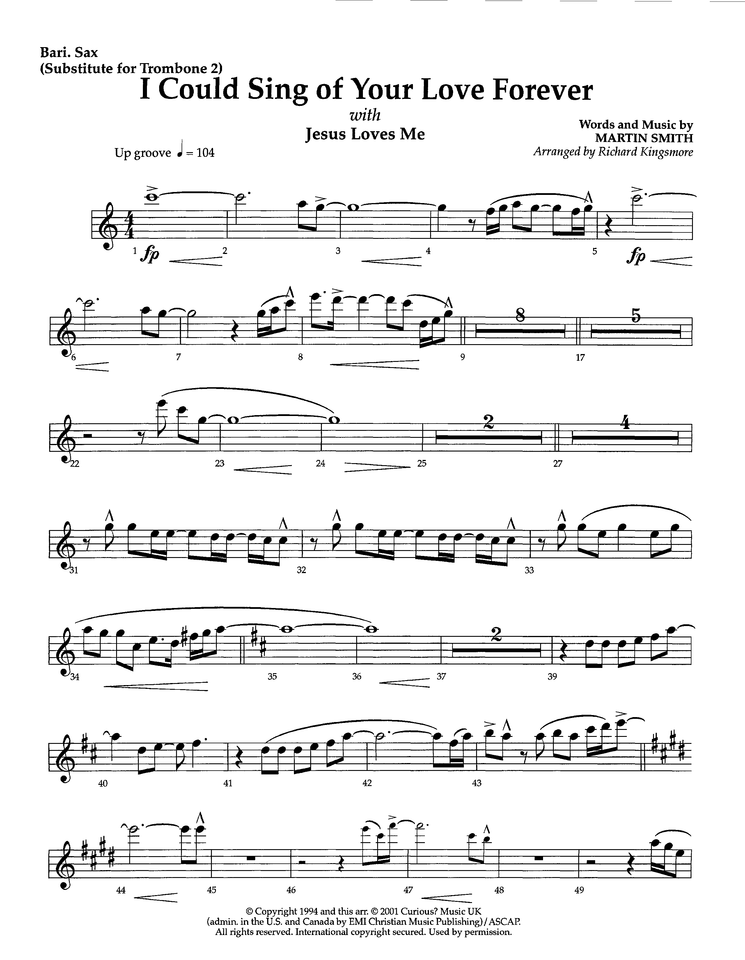 I Could Sing Of Your Love Forever (with Jesus Loves Me) (Instrumental) Bari Sax (Lifeway Worship / Arr. Richard Kingsmore)