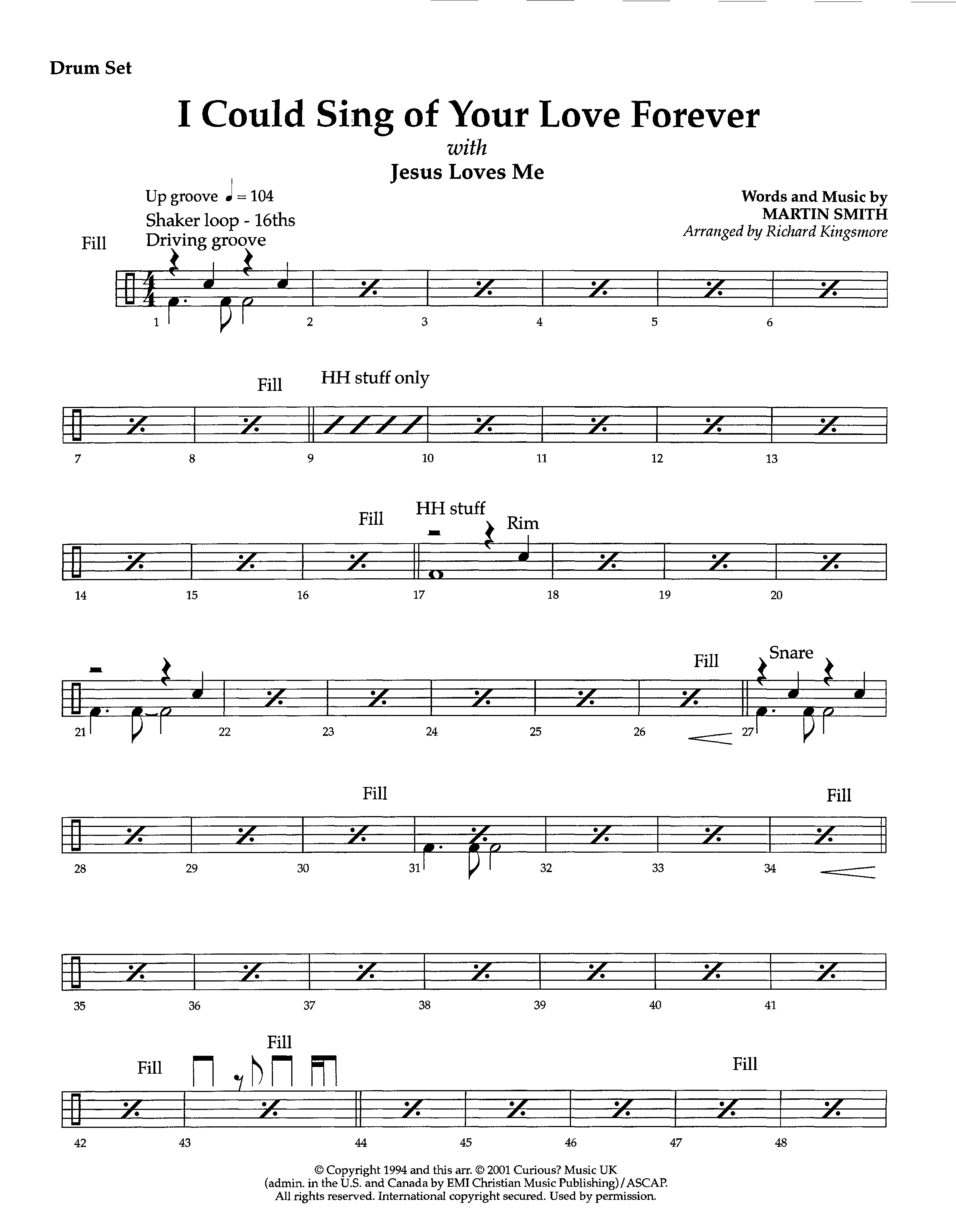 I Could Sing Of Your Love Forever (with Jesus Loves Me) (Instrumental) Drum Set (Lifeway Worship / Arr. Richard Kingsmore)