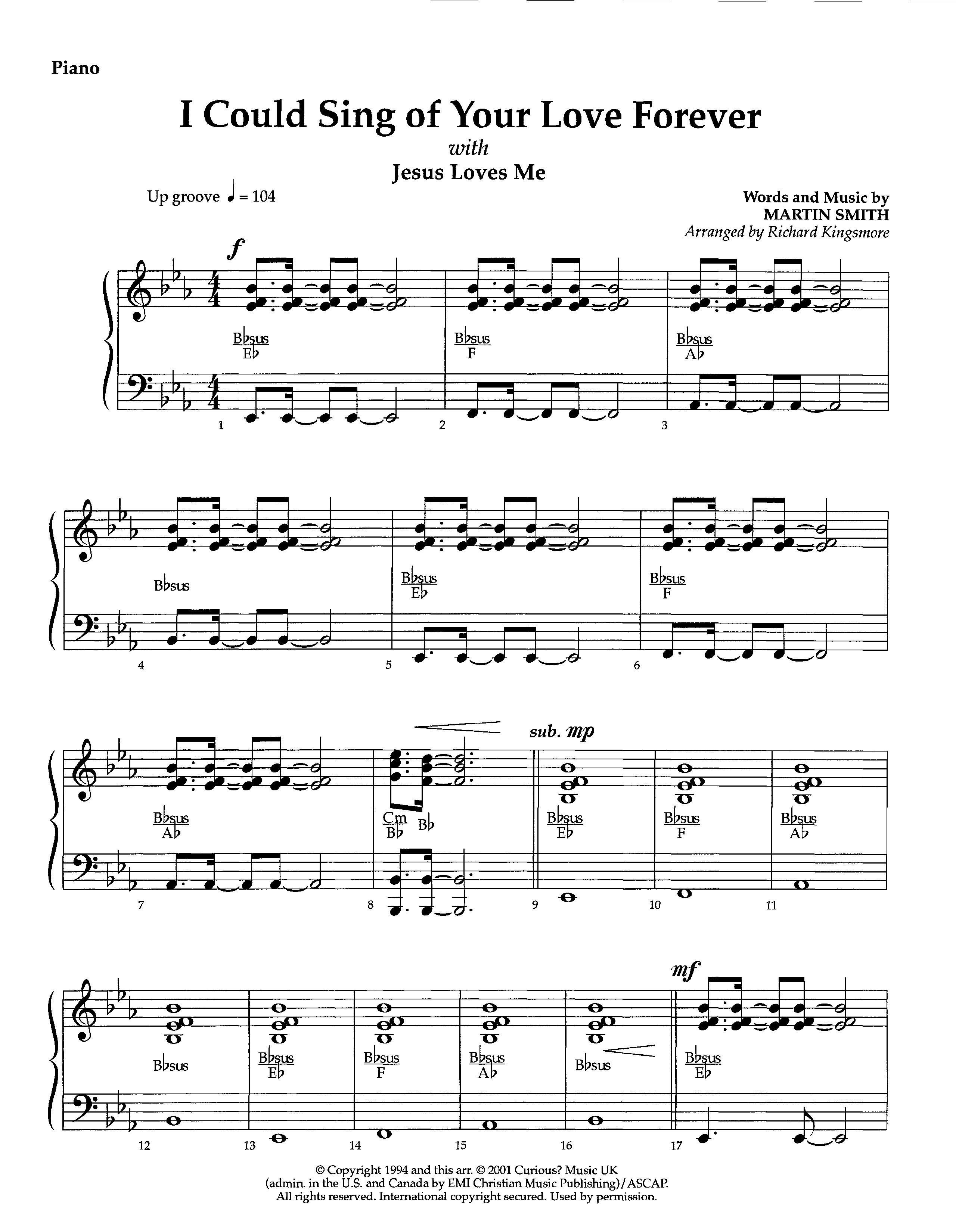 I Could Sing Of Your Love Forever (with Jesus Loves Me) (Instrumental) Piano Sheet (Lifeway Worship / Arr. Richard Kingsmore)