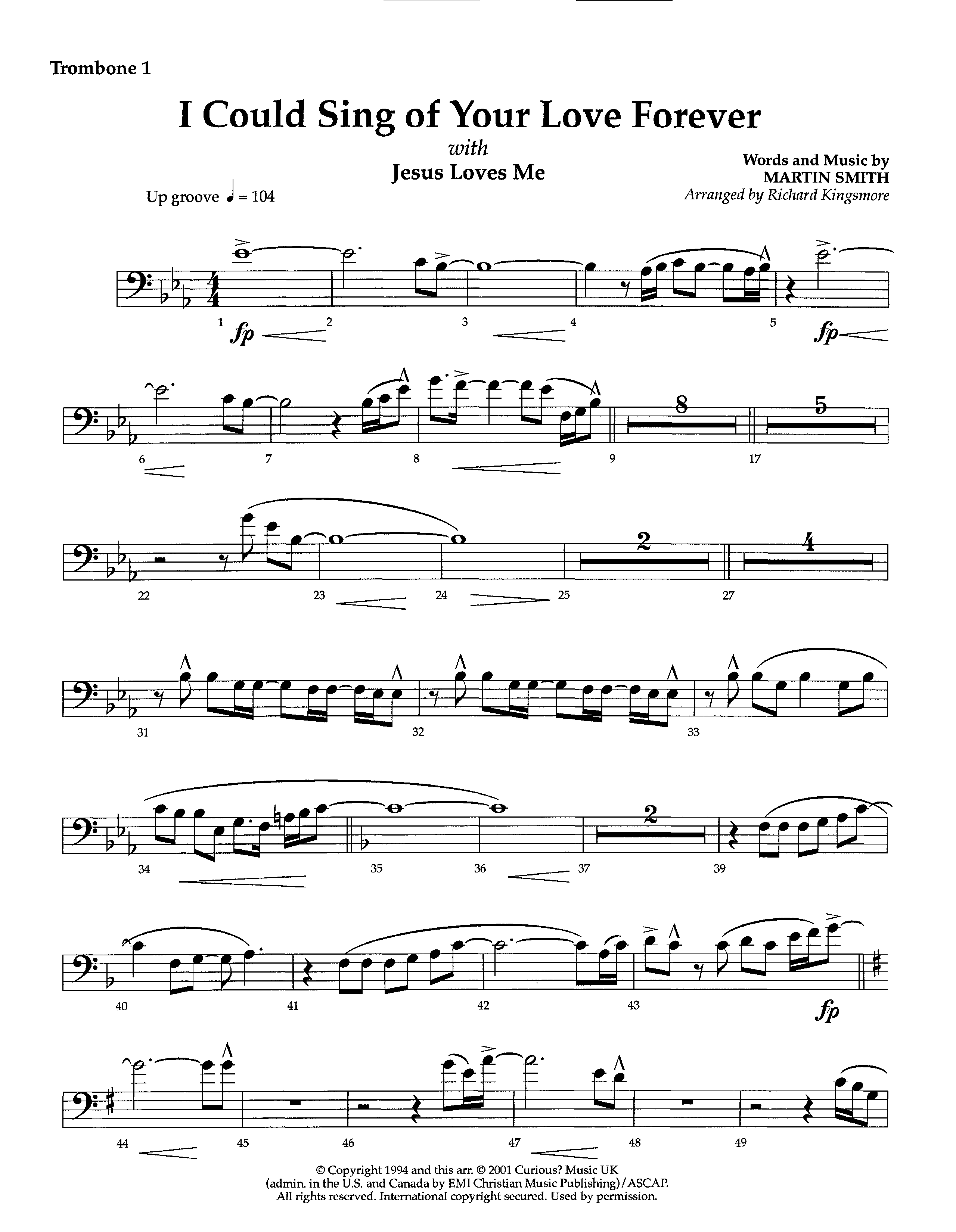 I Could Sing Of Your Love Forever (with Jesus Loves Me) (Instrumental) Trombone 1 (Lifeway Worship / Arr. Richard Kingsmore)