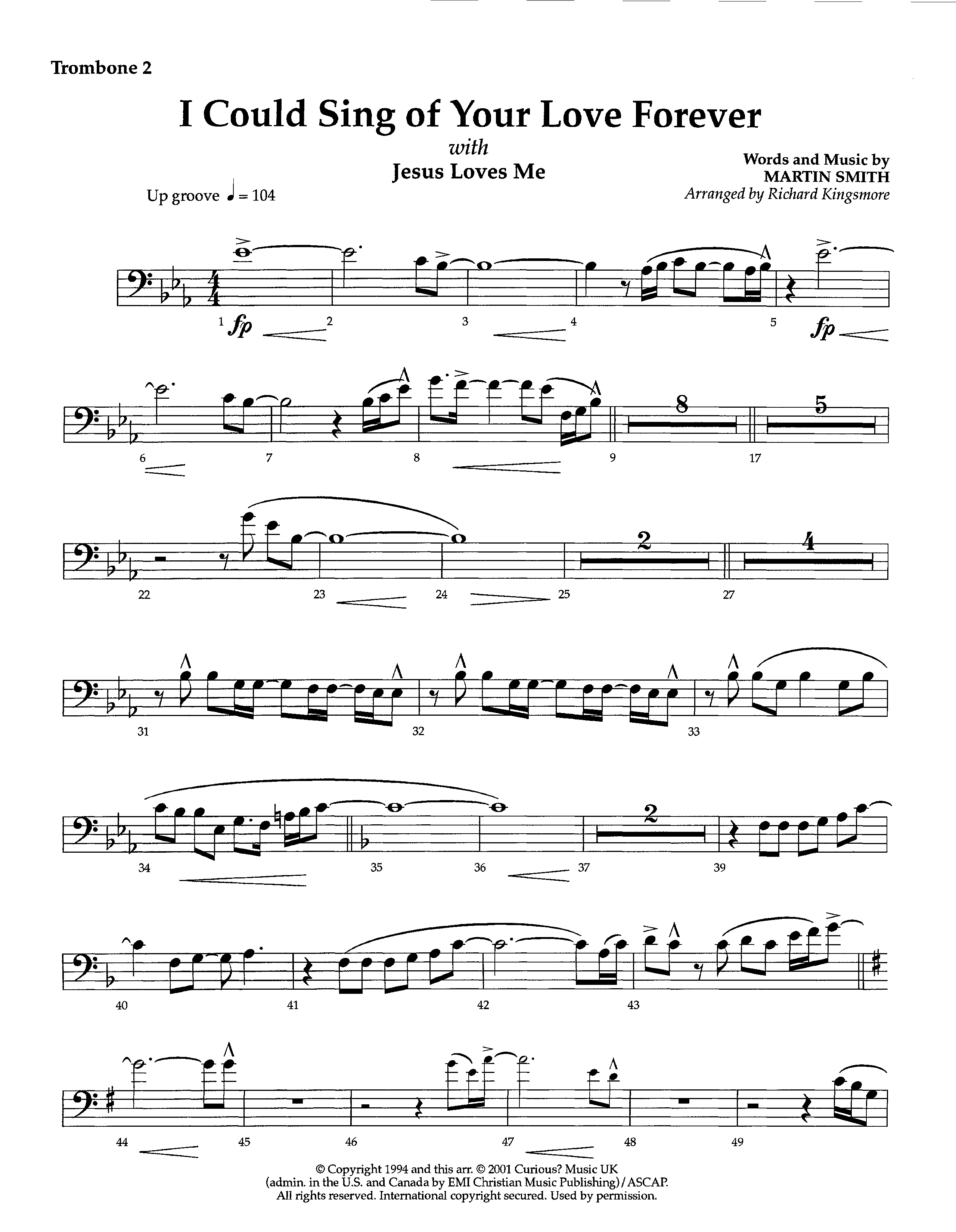 I Could Sing Of Your Love Forever (with Jesus Loves Me) (Instrumental) Trombone 2 (Lifeway Worship / Arr. Richard Kingsmore)