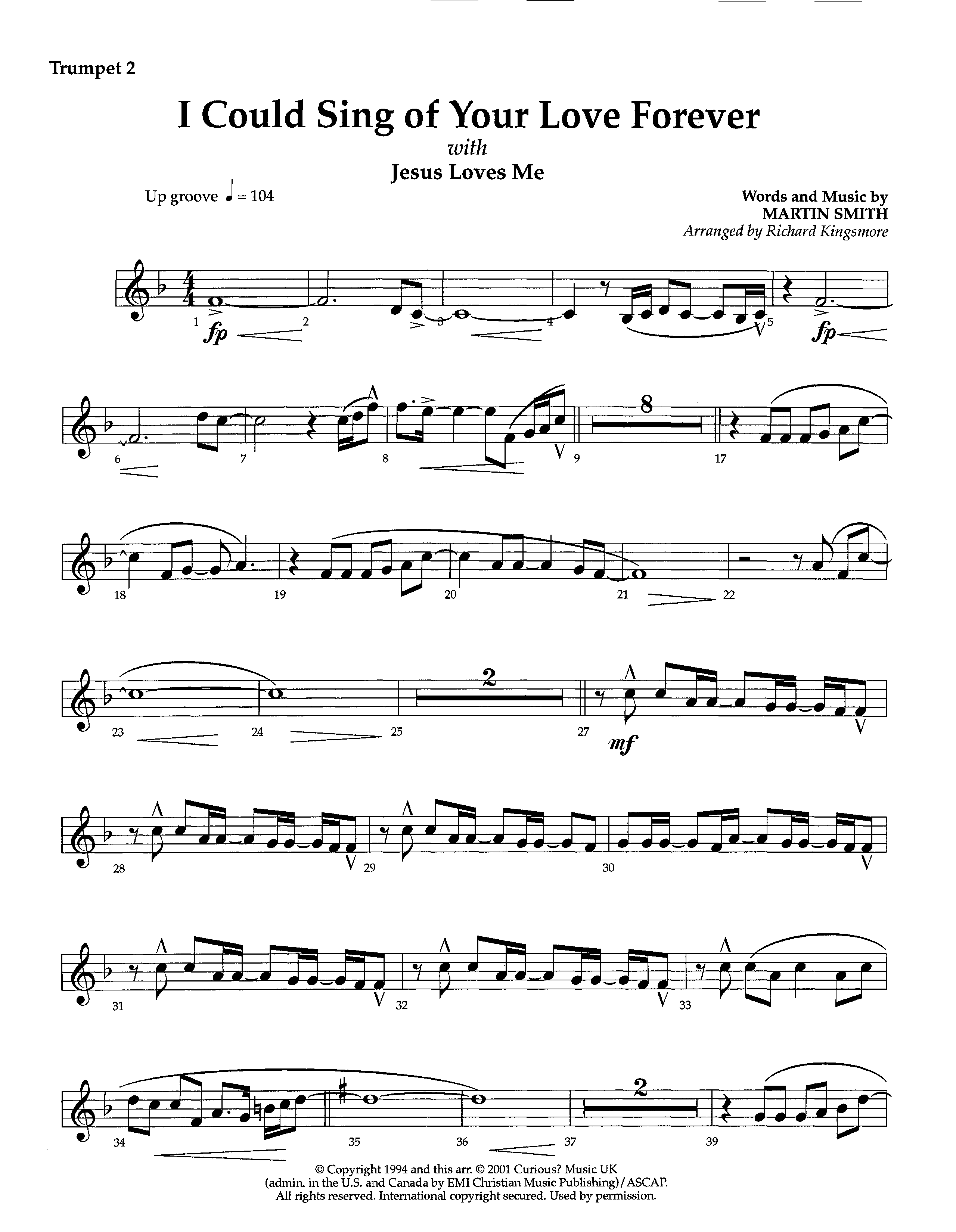 I Could Sing Of Your Love Forever (with Jesus Loves Me) (Instrumental) Trumpet 2 (Lifeway Worship / Arr. Richard Kingsmore)