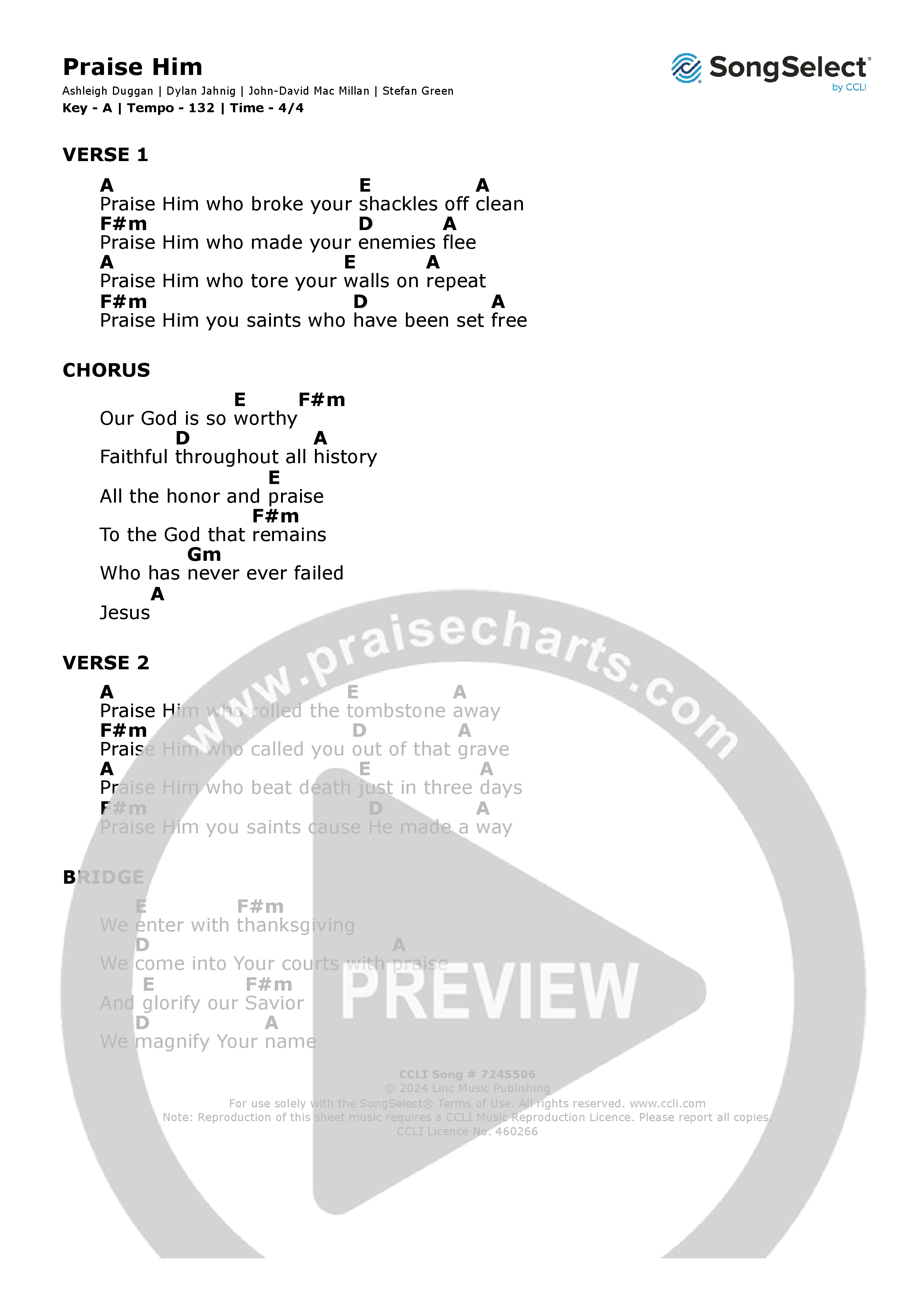 Praise Him Chord Chart (Linc Worship)
