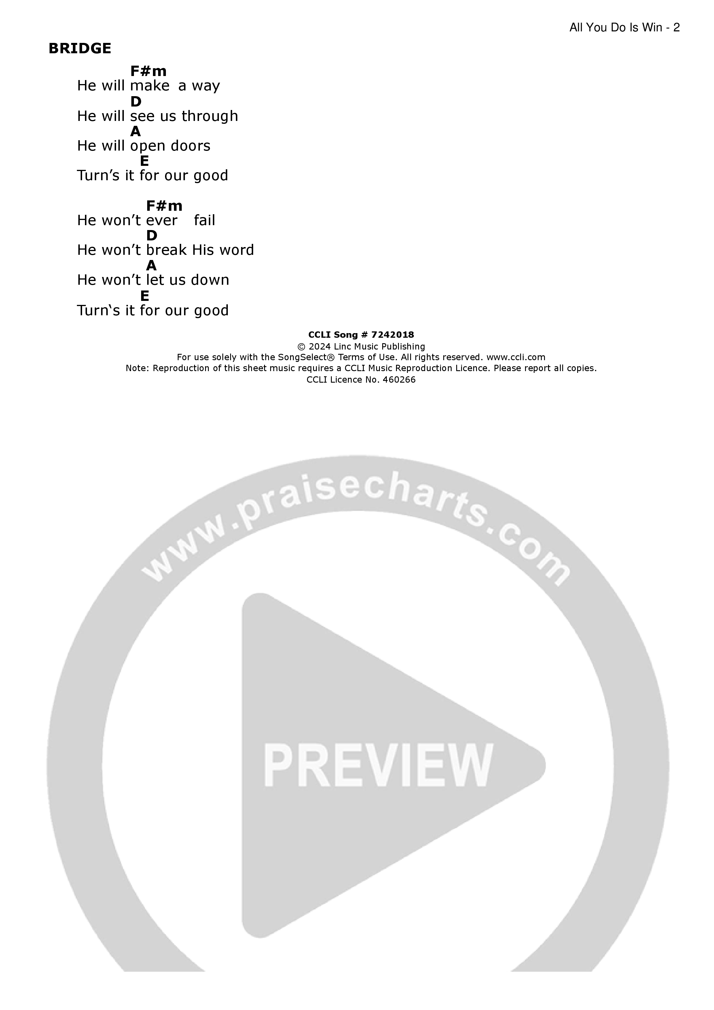 All You Do Is Win Chord Chart (Linc Worship)