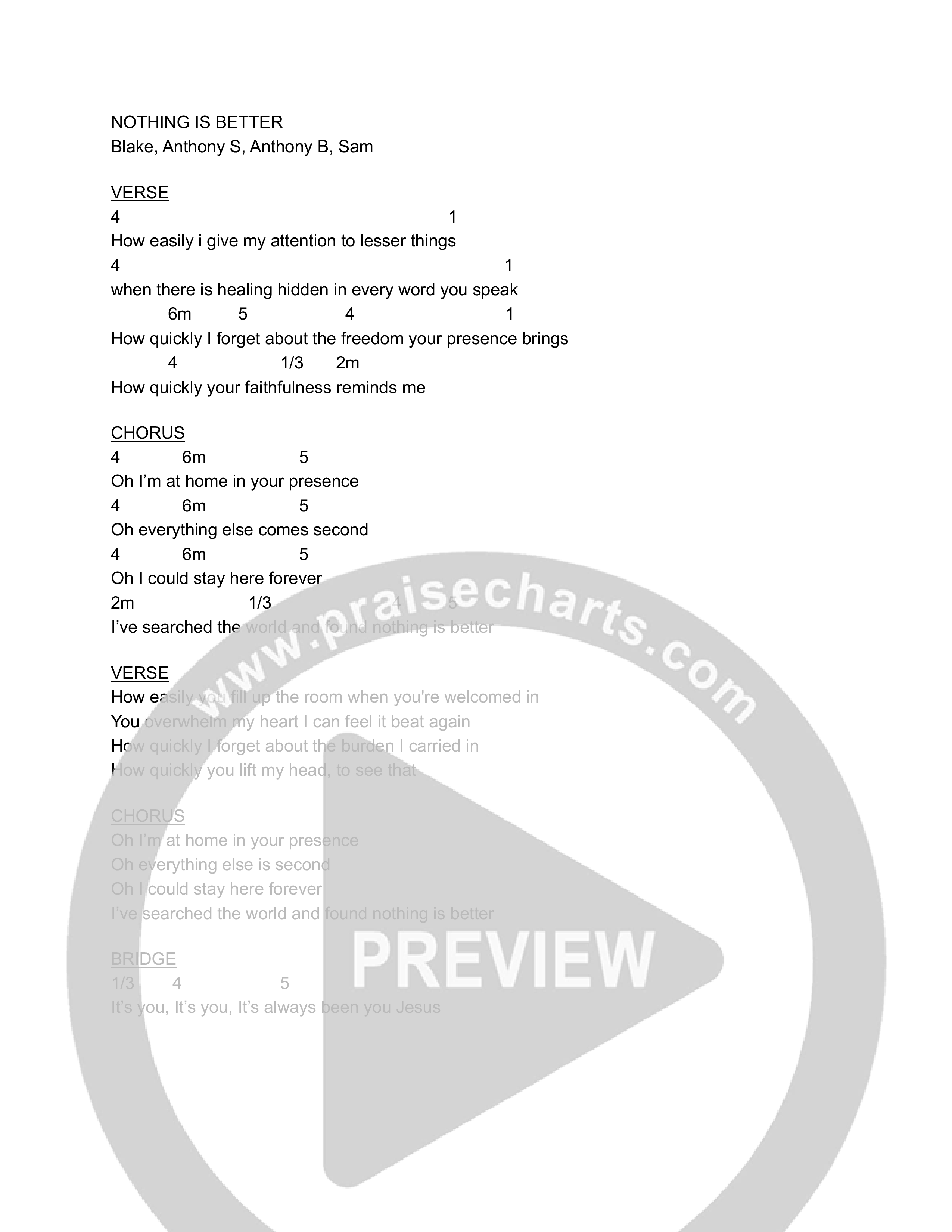Nothing Is Better (Live) Chord Chart (Sam McCabe)