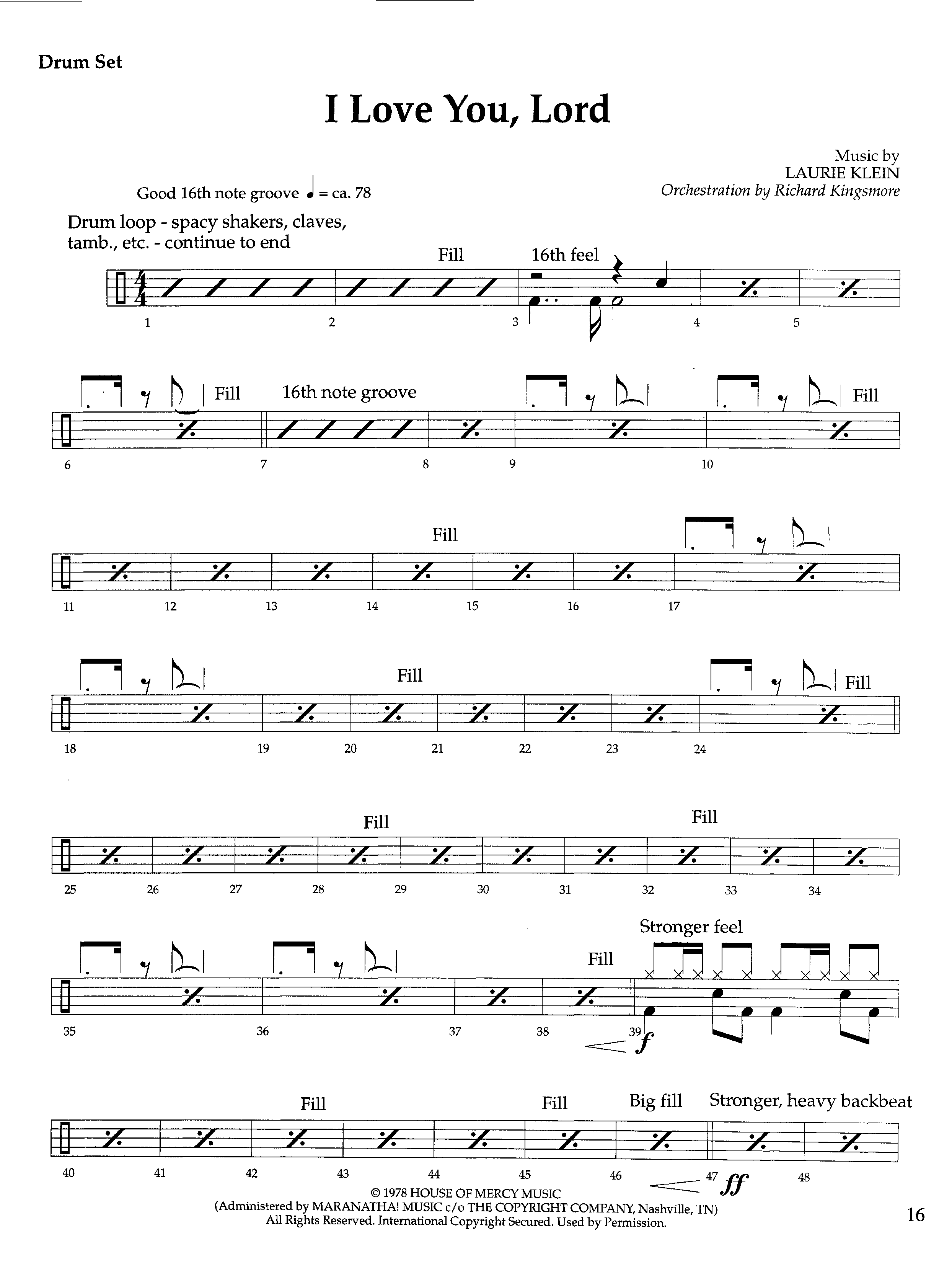 I Love You Lord (Instrumental) Drum Set (Lifeway Worship / Arr. Richard Kingsmore)