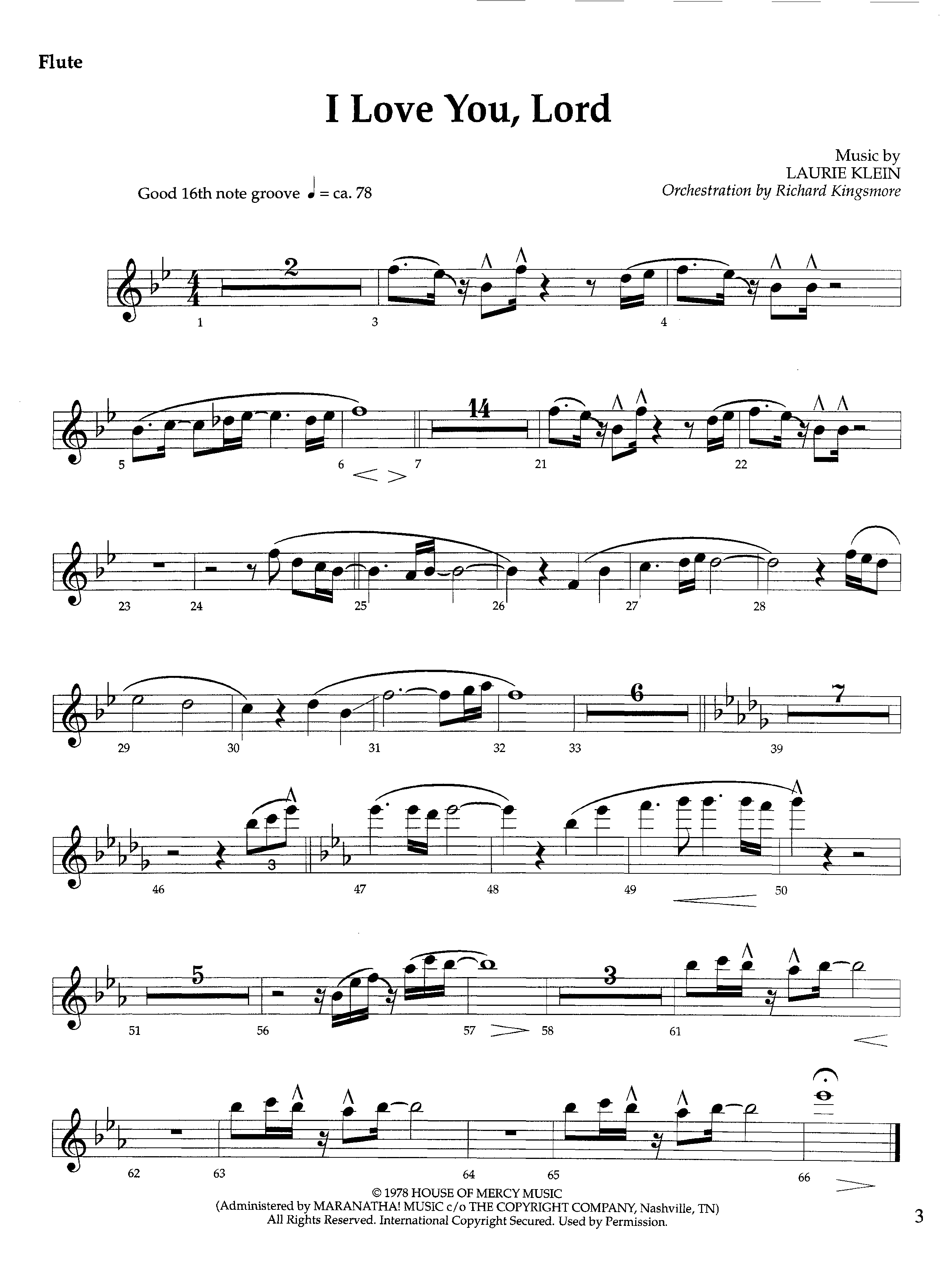 I Love You Lord (Instrumental) Flute (Lifeway Worship / Arr. Richard Kingsmore)