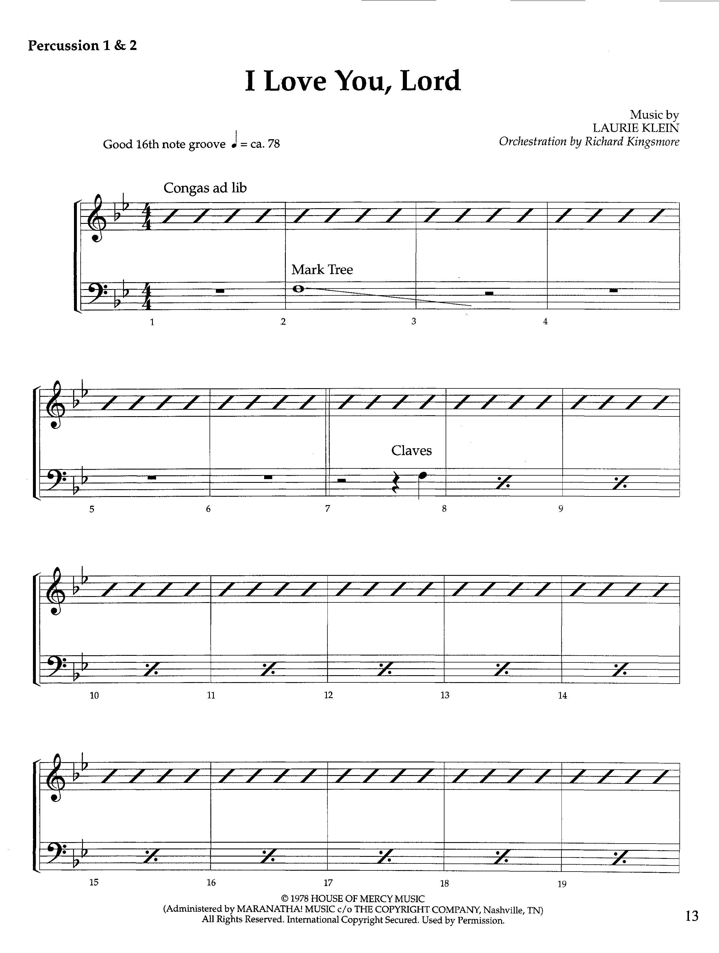I Love You Lord (Instrumental) Percussion 1/2 (Lifeway Worship / Arr. Richard Kingsmore)