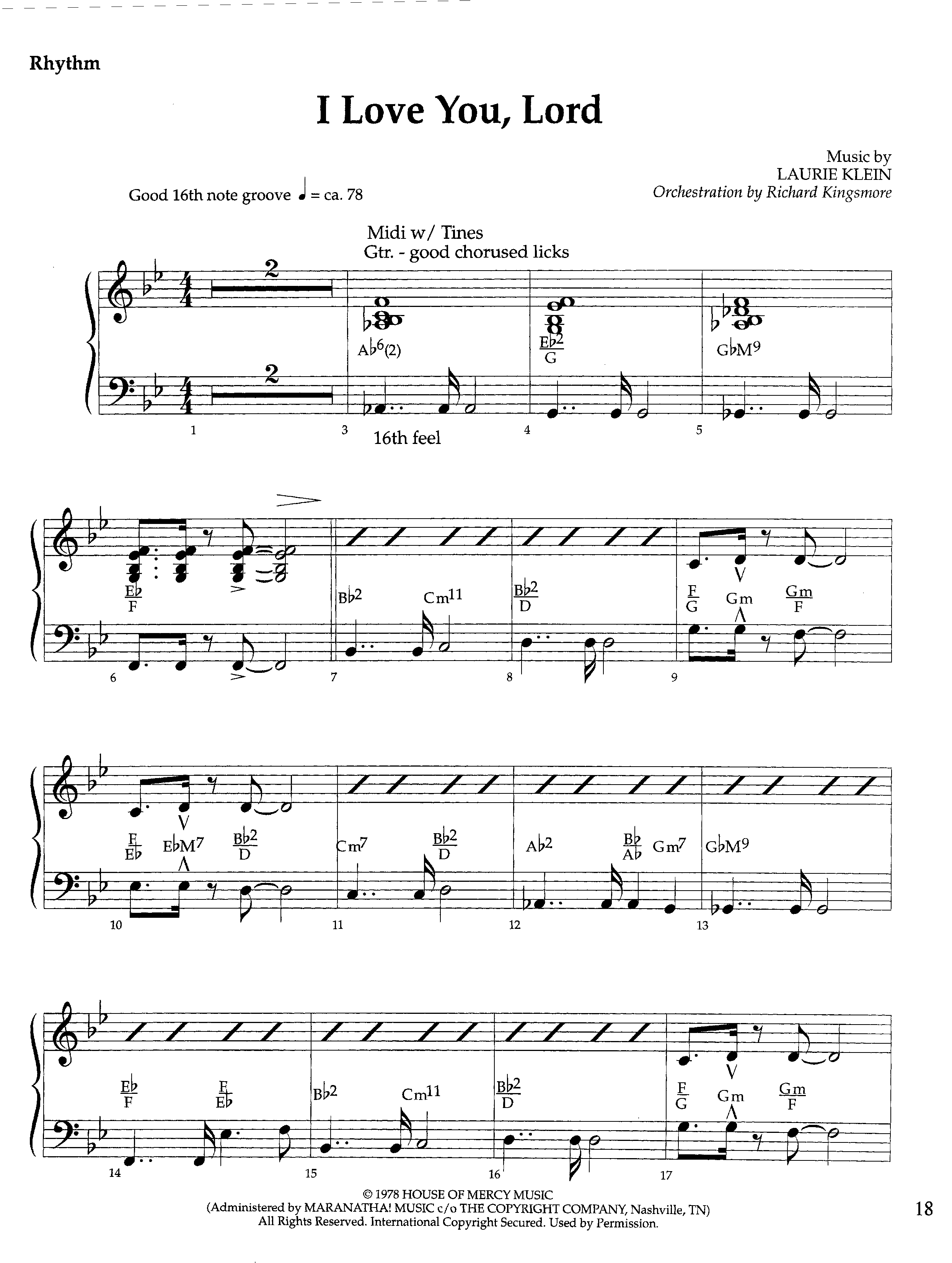 I Love You Lord (Instrumental) Rhythm Chart (Lifeway Worship / Arr. Richard Kingsmore)