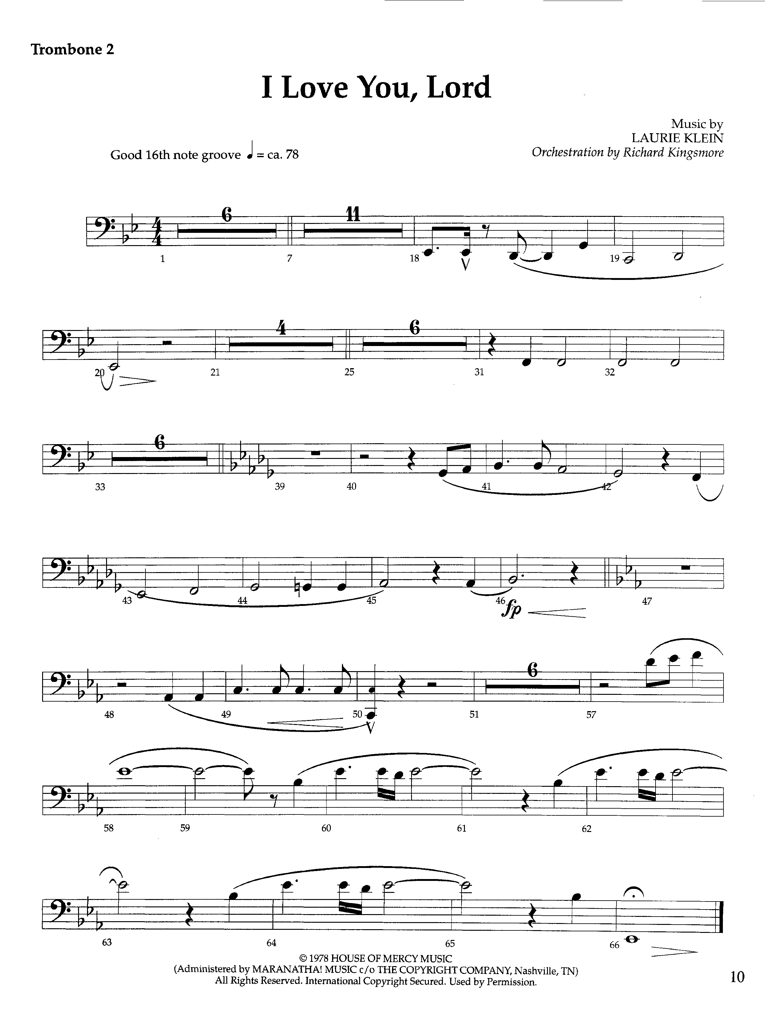 I Love You Lord (Instrumental) Trombone 2 (Lifeway Worship / Arr. Richard Kingsmore)