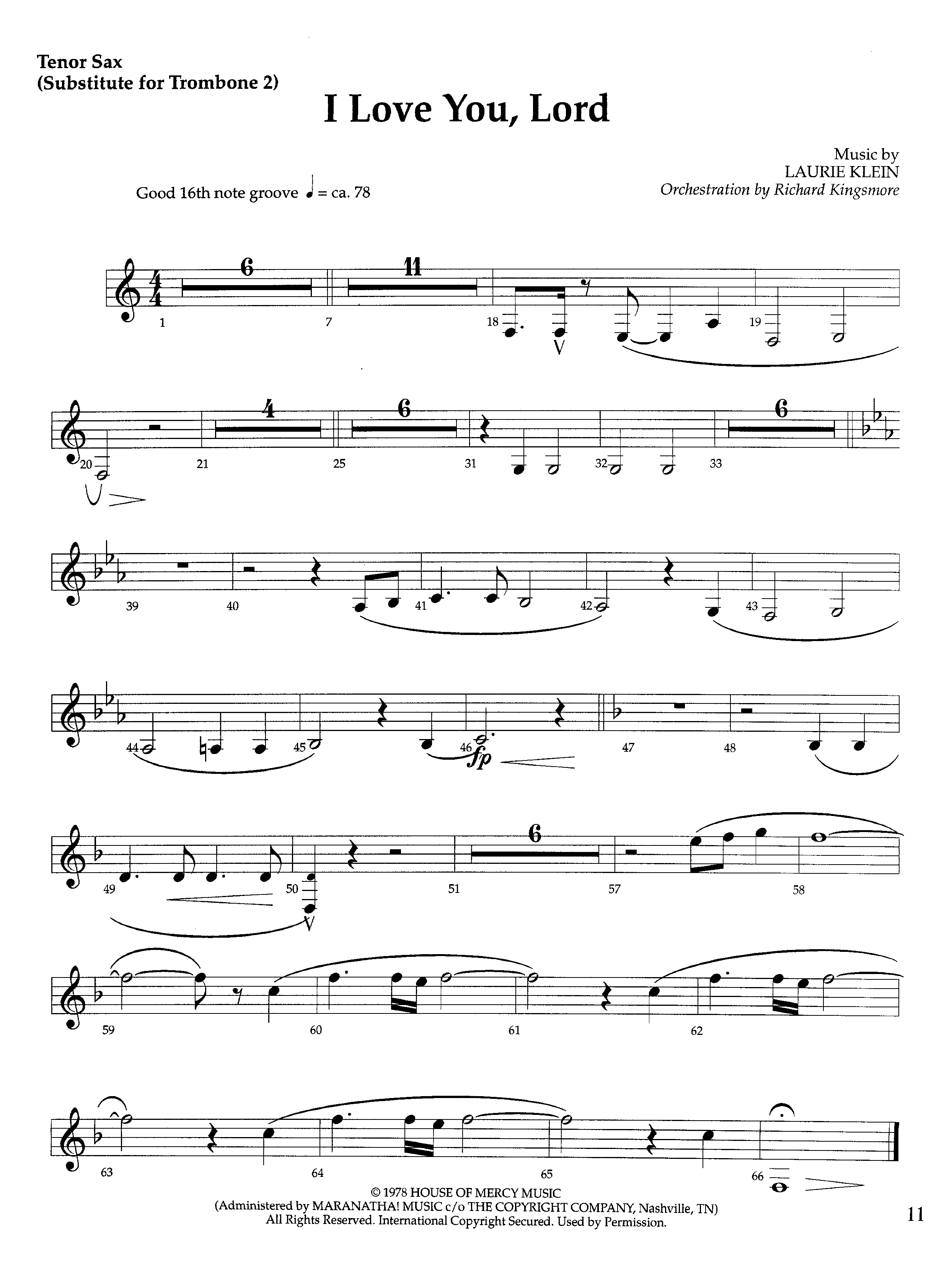 I Love You Lord (Instrumental) Trombone 2 (Lifeway Worship / Arr. Richard Kingsmore)