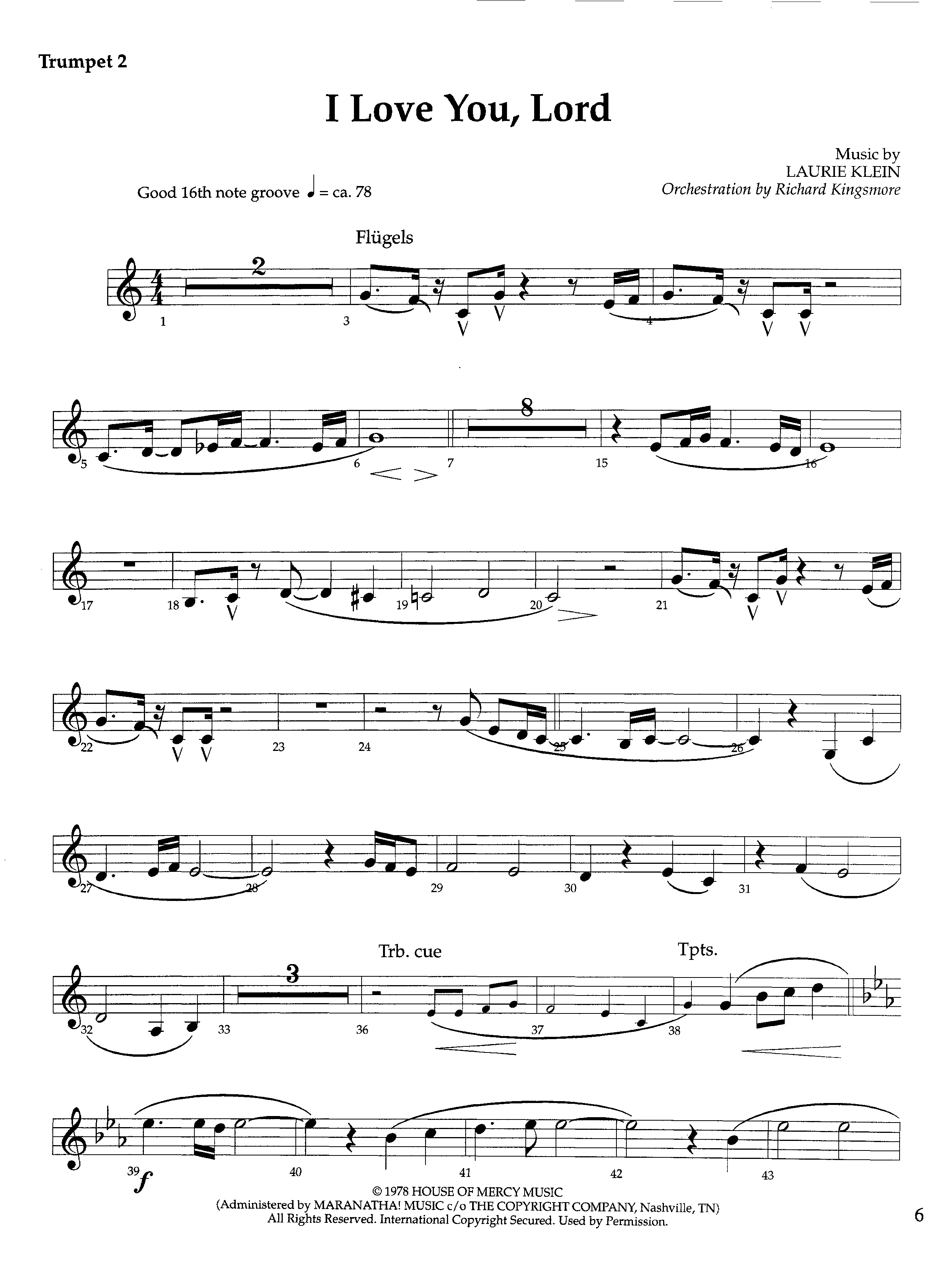 I Love You Lord (Instrumental) Trumpet 2 (Lifeway Worship / Arr. Richard Kingsmore)