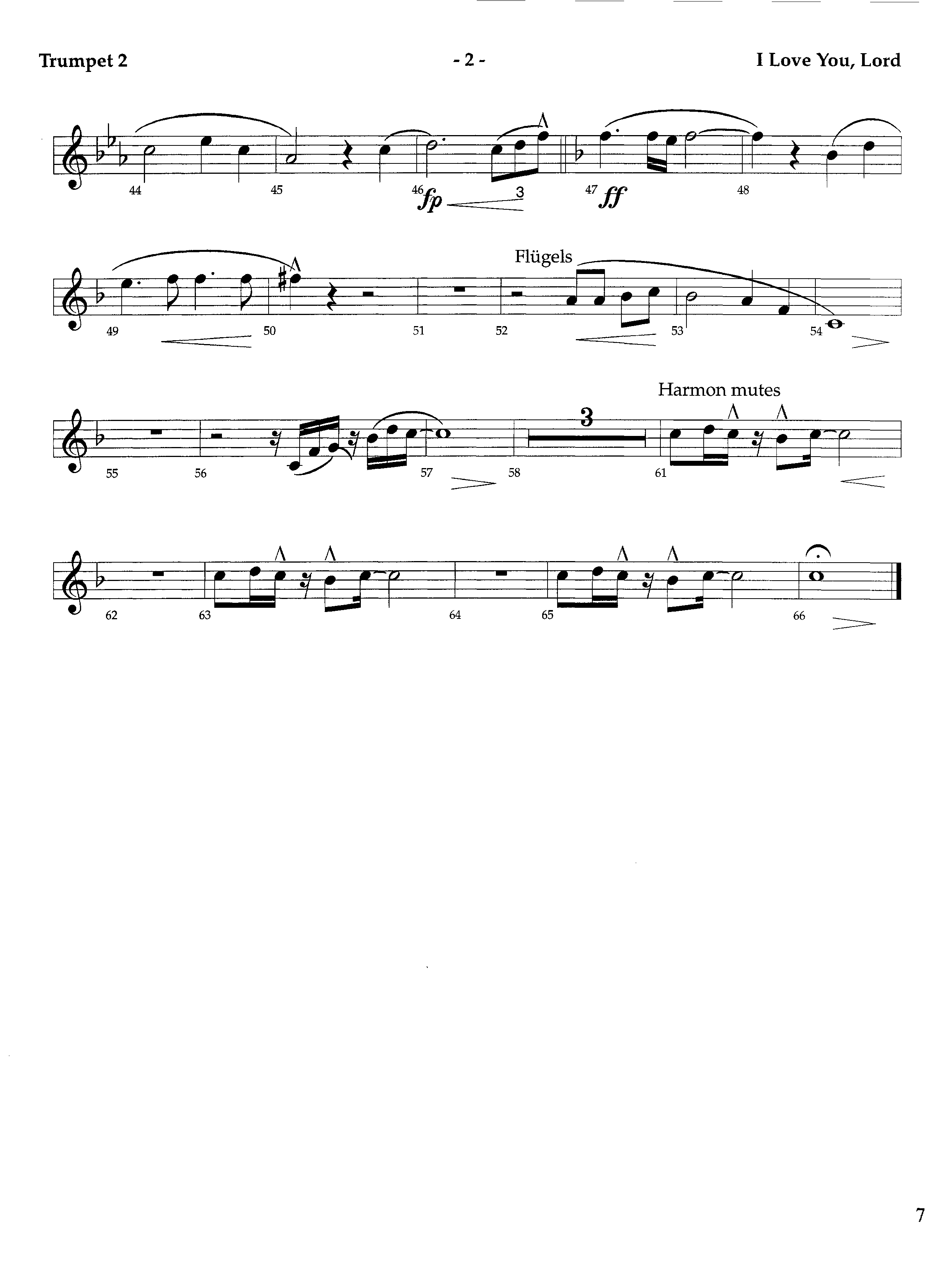 I Love You Lord (Instrumental) Trumpet 2 (Lifeway Worship / Arr. Richard Kingsmore)