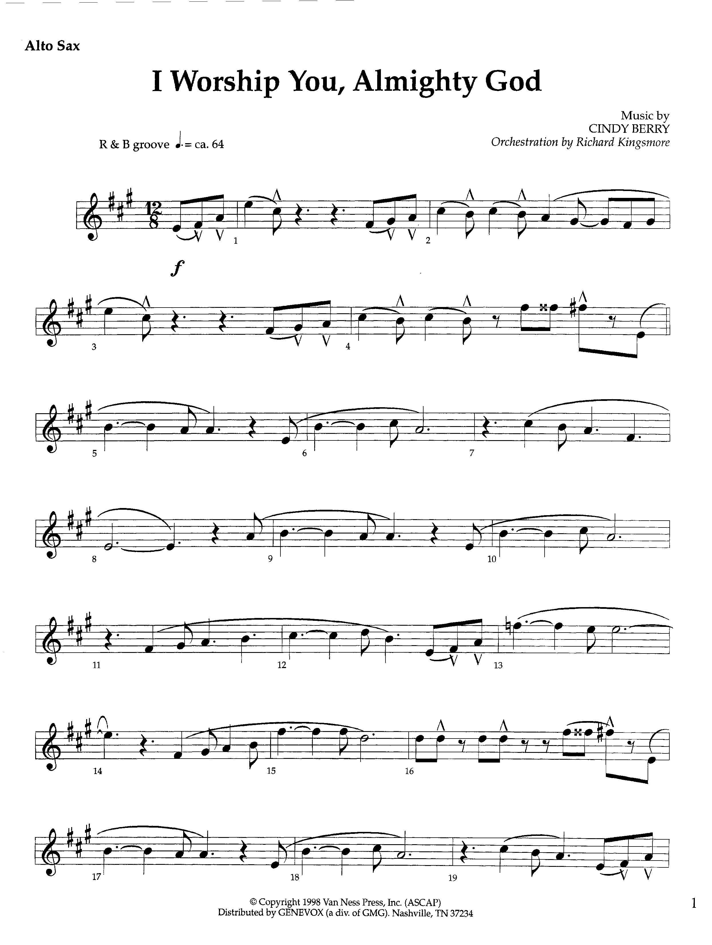 I Worship You Almighty God (Instrumental) Alto Sax (Lifeway Worship / Orch. Richard Kingsmore)