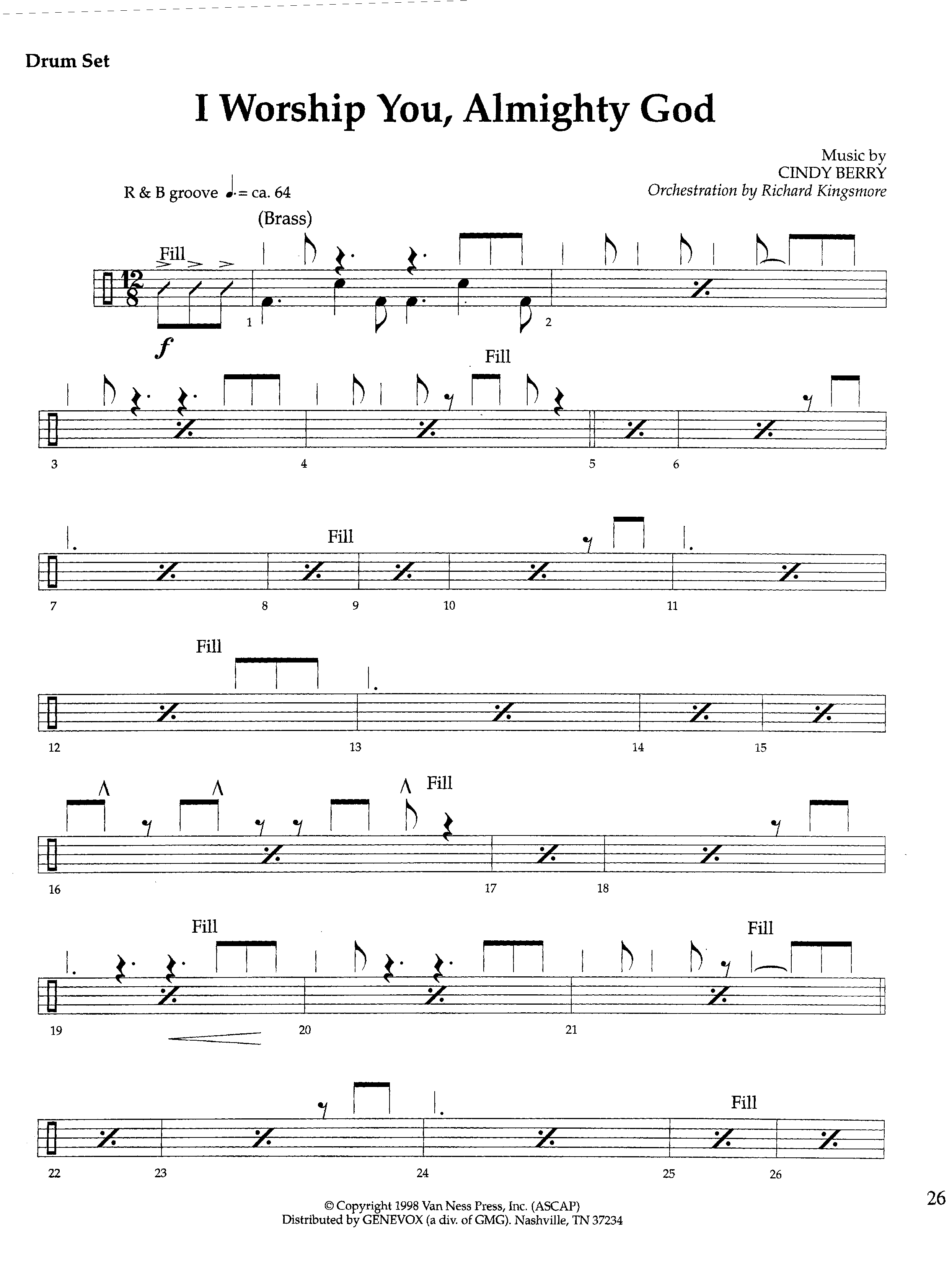 I Worship You Almighty God (Instrumental) Drum Set (Lifeway Worship / Orch. Richard Kingsmore)