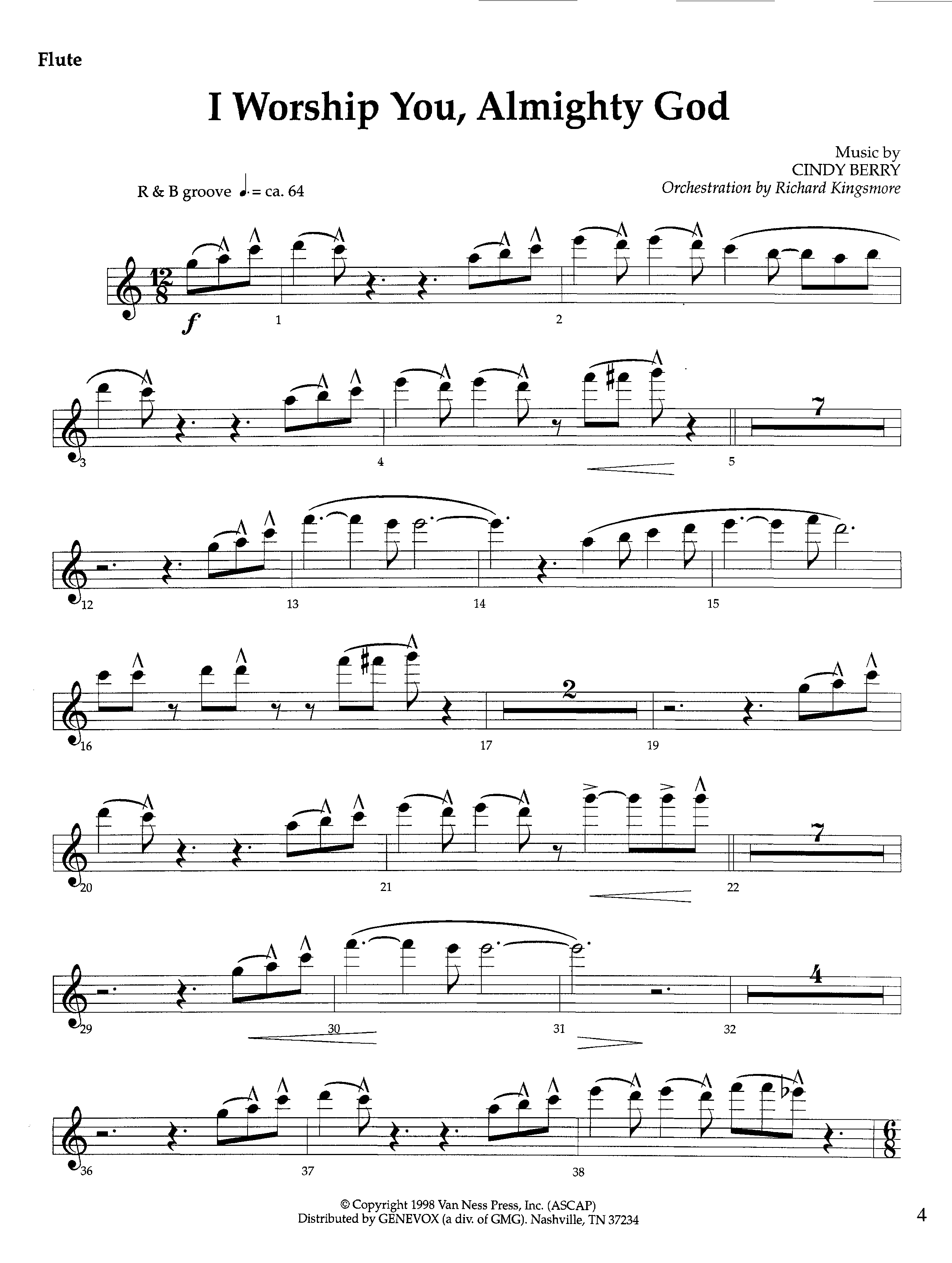 I Worship You Almighty God (Instrumental) Flute (Lifeway Worship / Orch. Richard Kingsmore)