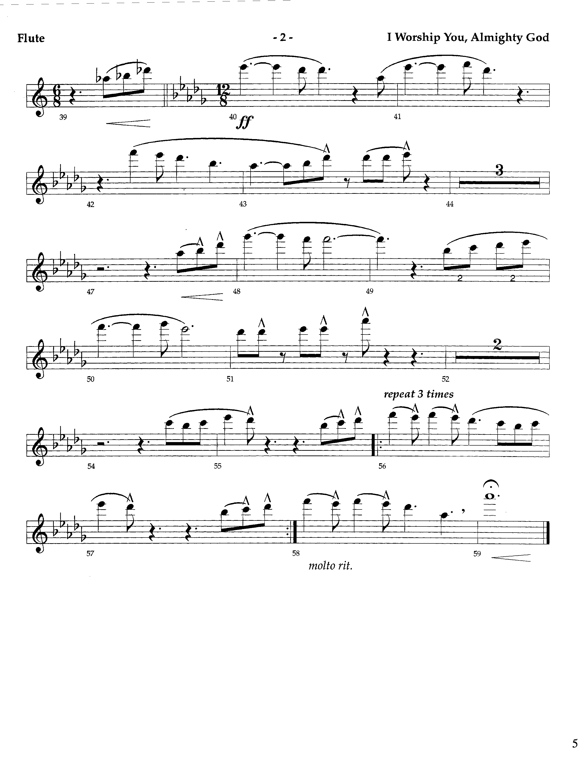 I Worship You Almighty God (Instrumental) Flute (Lifeway Worship / Orch. Richard Kingsmore)