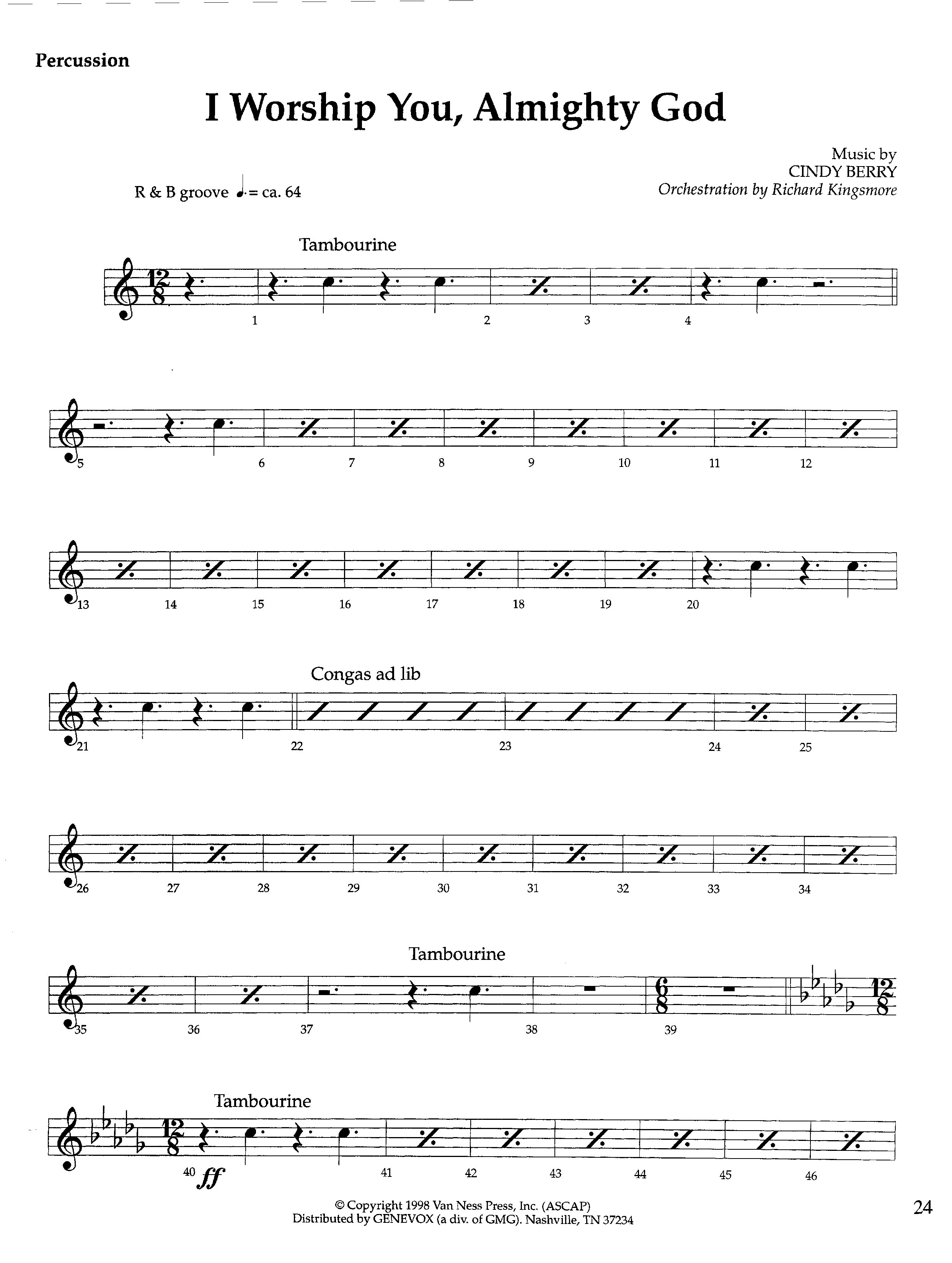 I Worship You Almighty God (Instrumental) Percussion (Lifeway Worship / Orch. Richard Kingsmore)