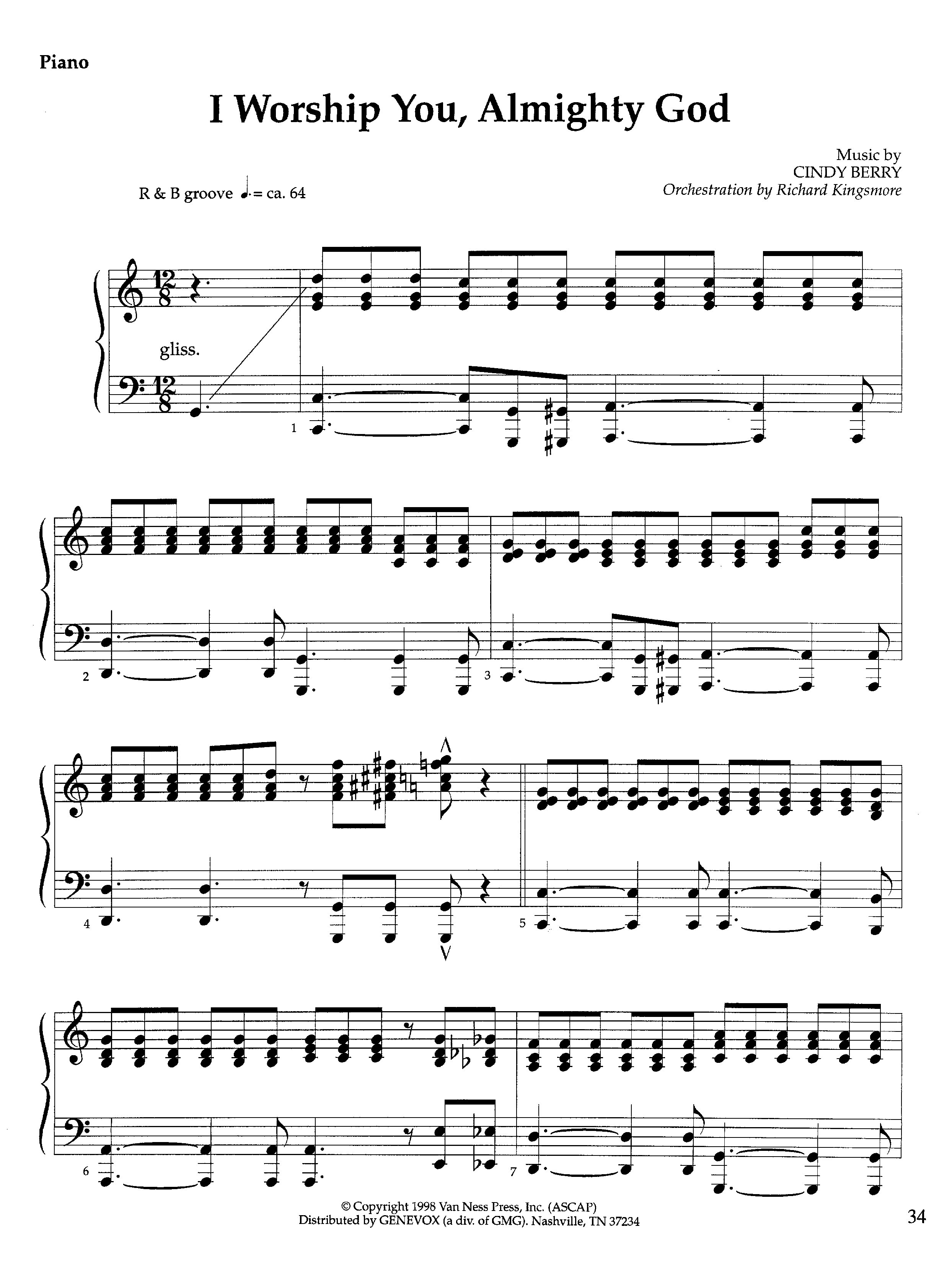 I Worship You Almighty God (Instrumental) Piano Sheet (Lifeway Worship / Orch. Richard Kingsmore)