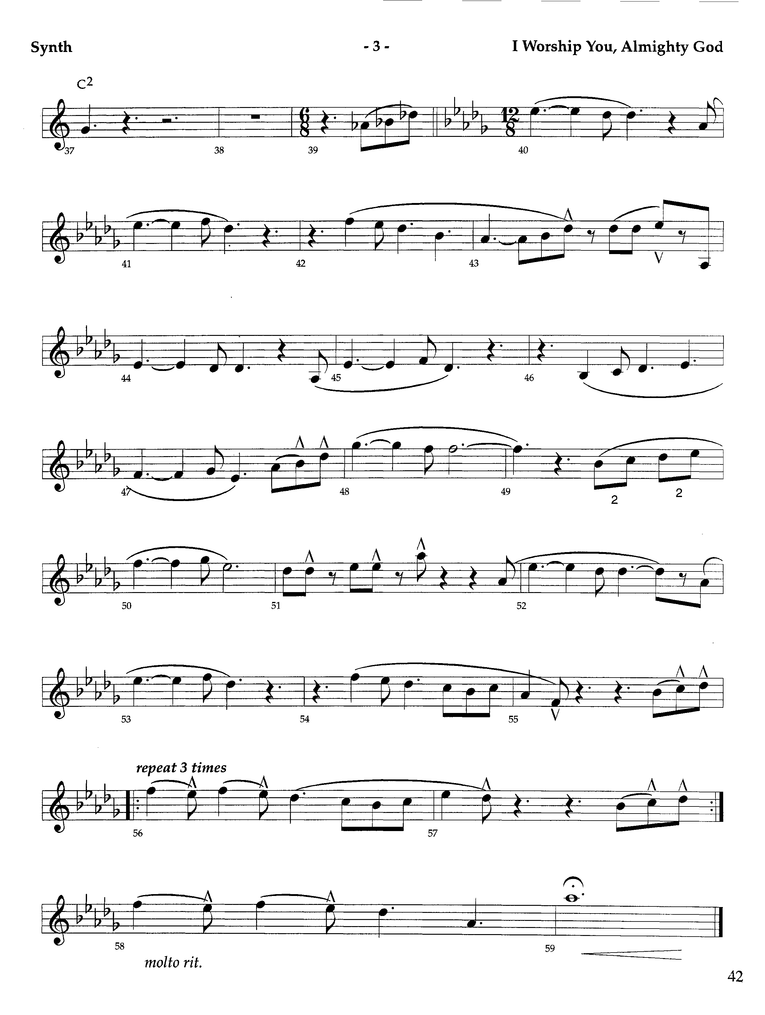 I Worship You Almighty God (Instrumental) Synth (Lifeway Worship / Orch. Richard Kingsmore)