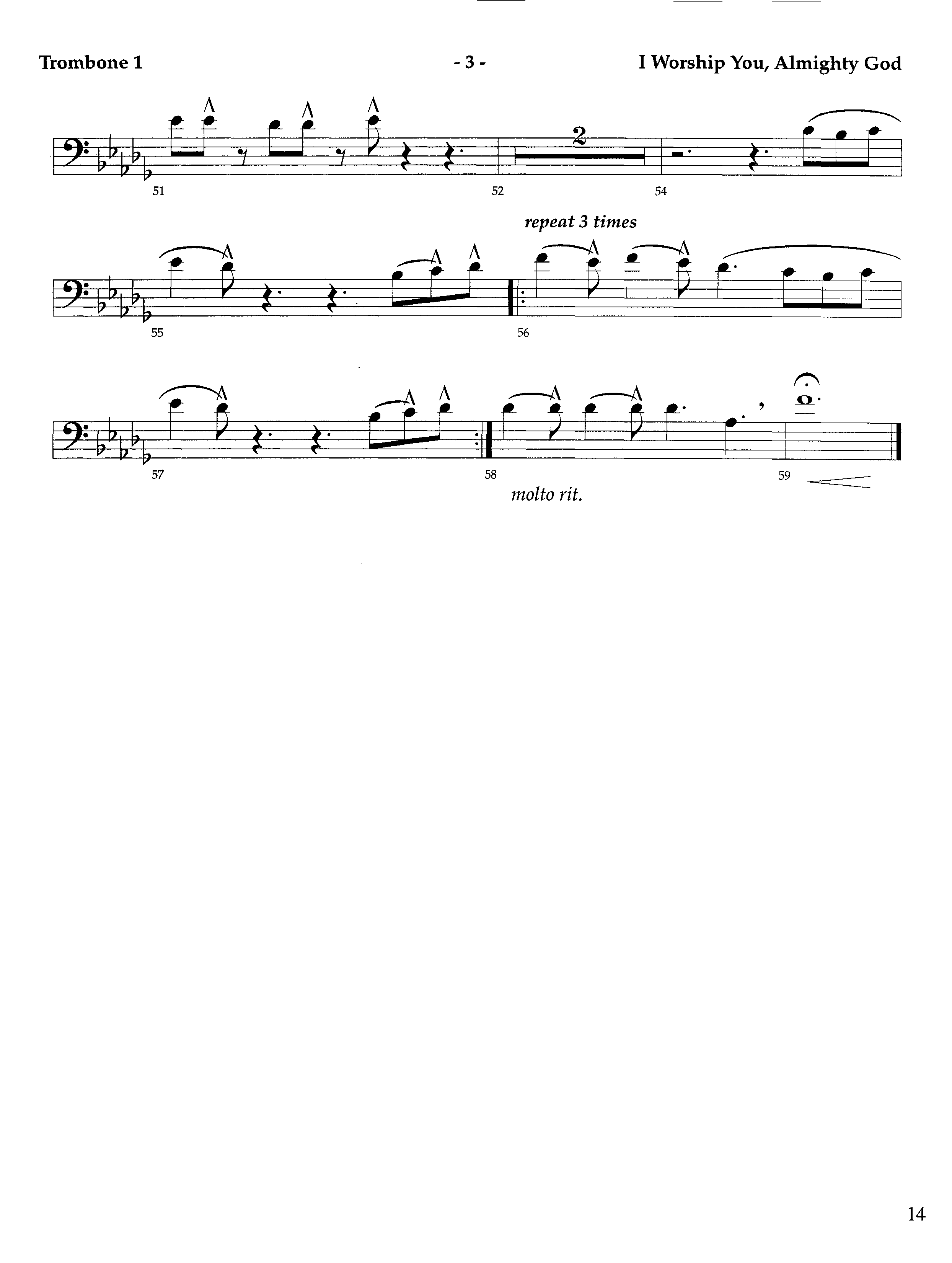 I Worship You Almighty God (Instrumental) Trombone 1 (Lifeway Worship / Orch. Richard Kingsmore)