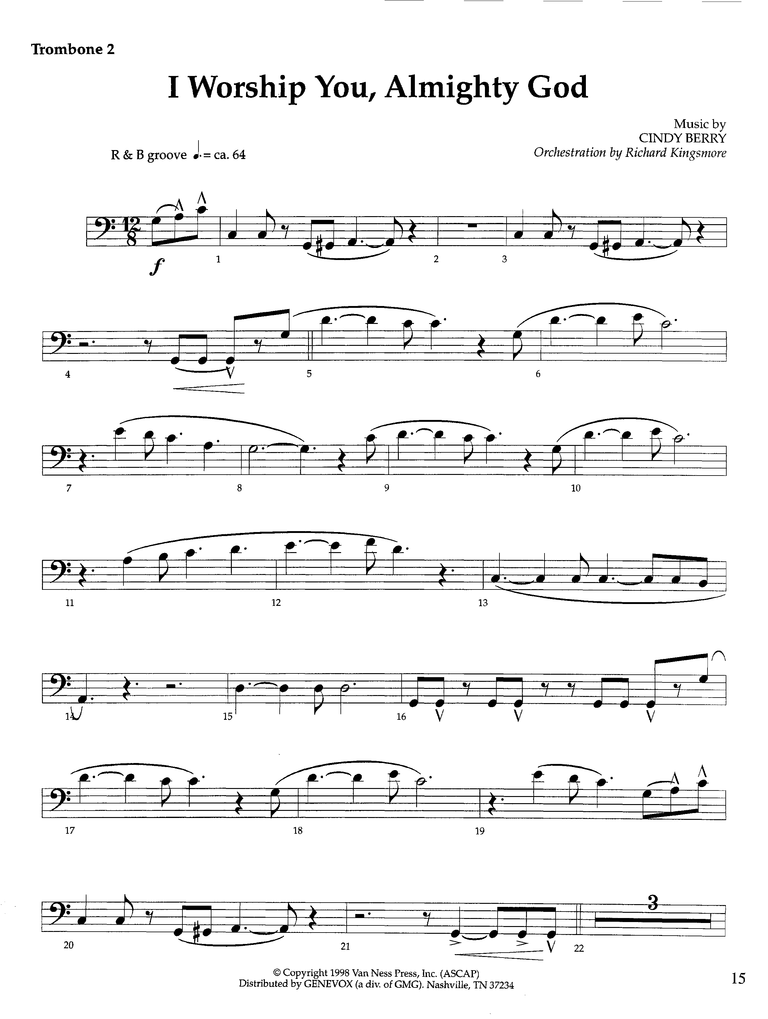 I Worship You Almighty God (Instrumental) Trombone 2 (Lifeway Worship / Orch. Richard Kingsmore)