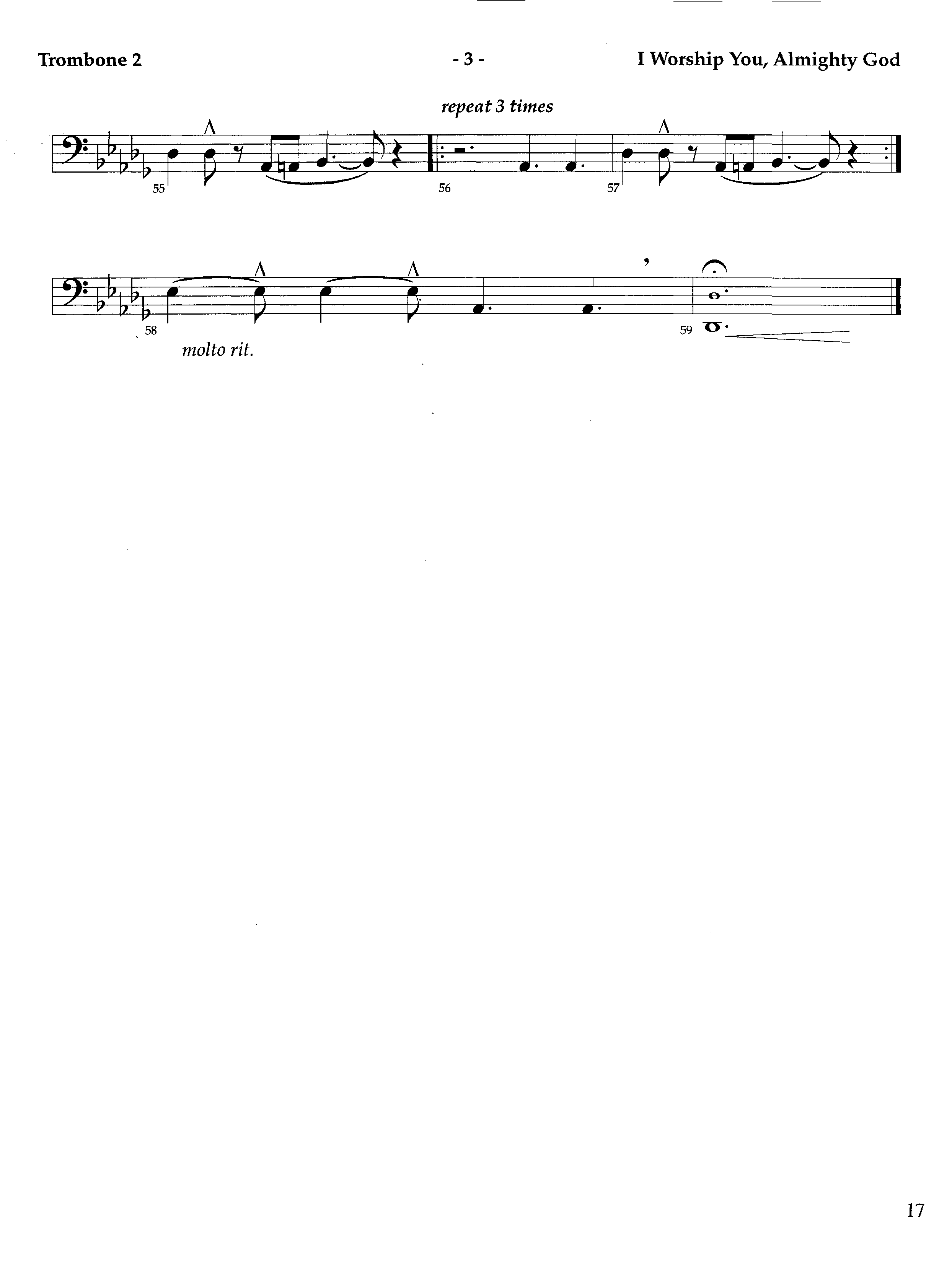 I Worship You Almighty God (Instrumental) Trombone 2 (Lifeway Worship / Orch. Richard Kingsmore)