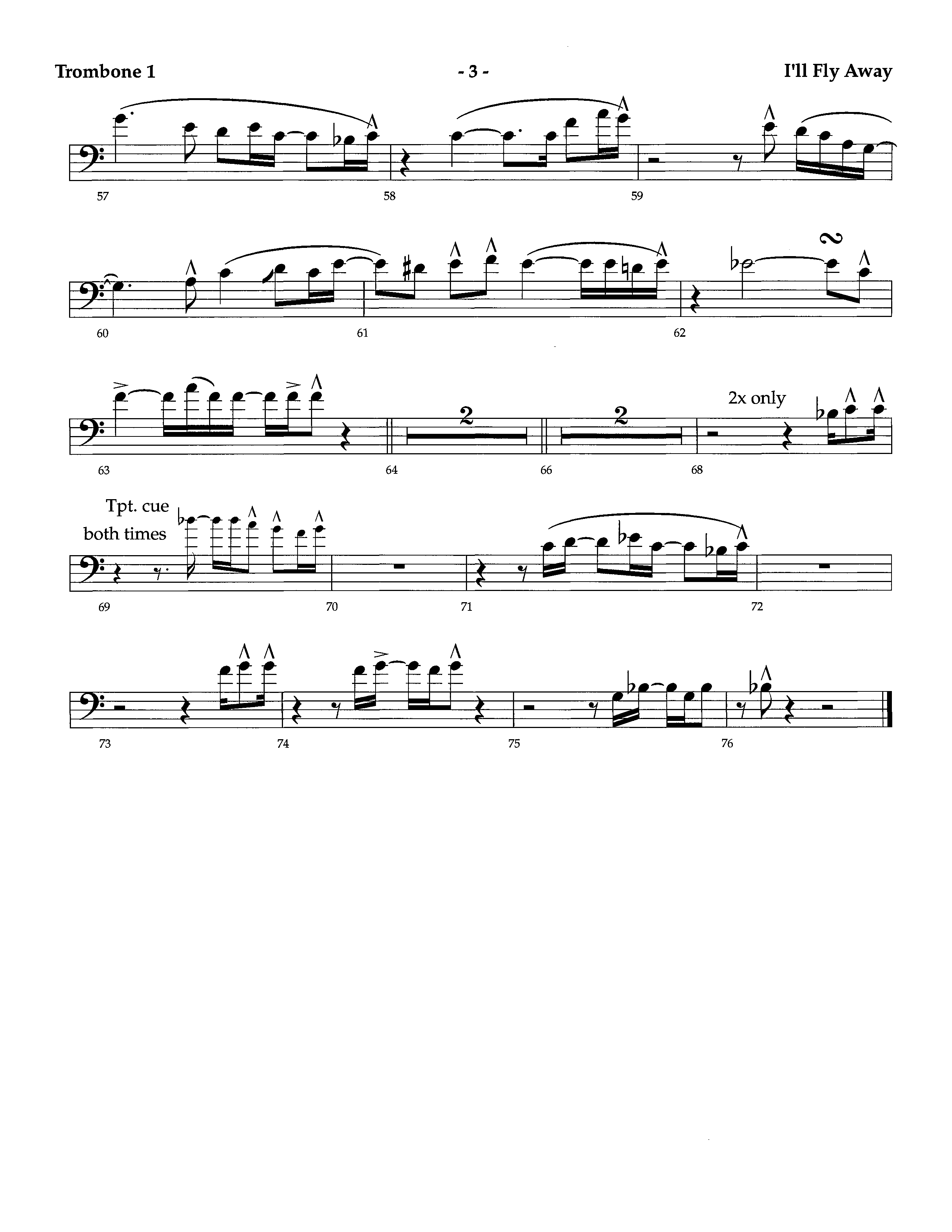 I'll Fly Away (Instrumental) Trombone 1 (Lifeway Worship / Arr. Richard Kingsmore)