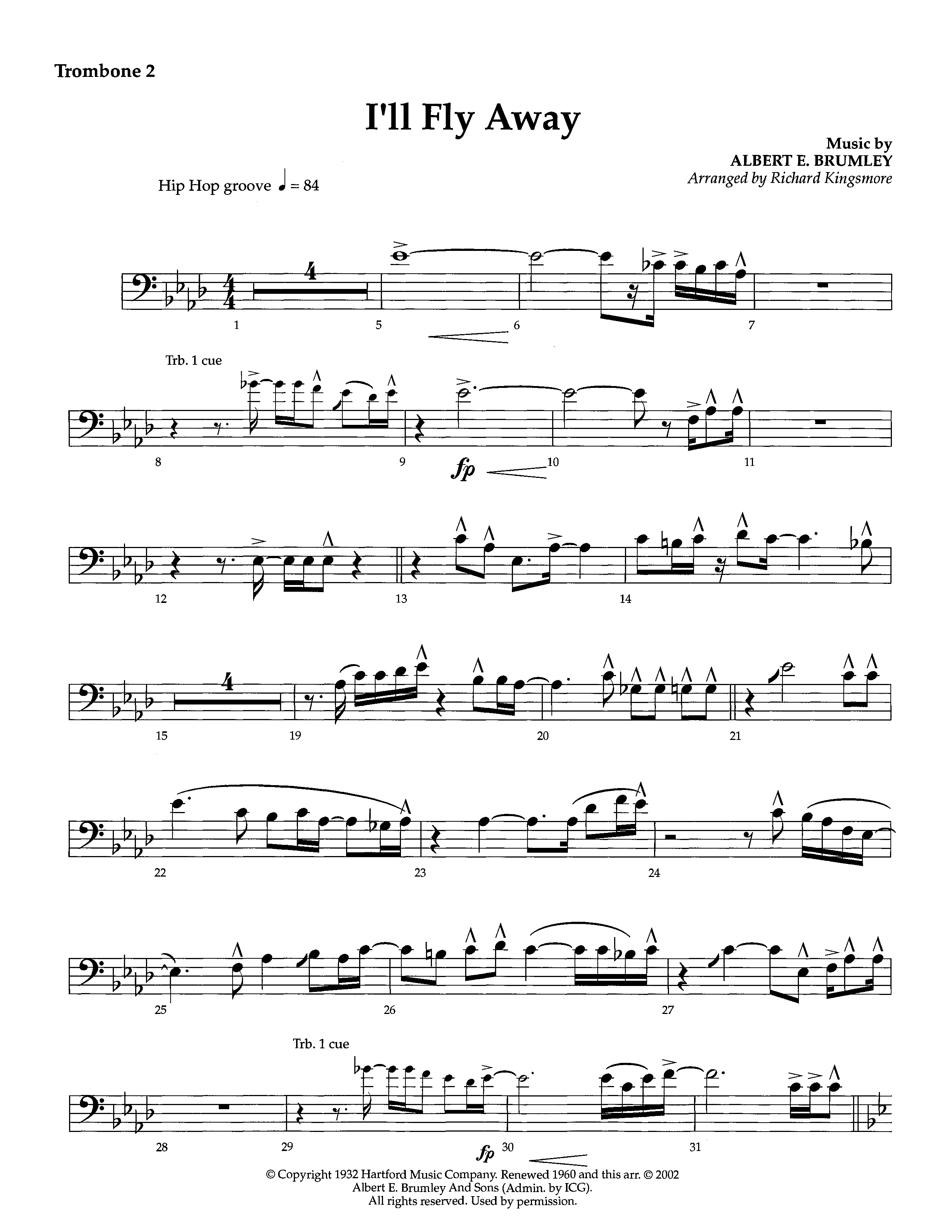 I'll Fly Away (Instrumental) Trombone 2 (Lifeway Worship / Arr. Richard Kingsmore)