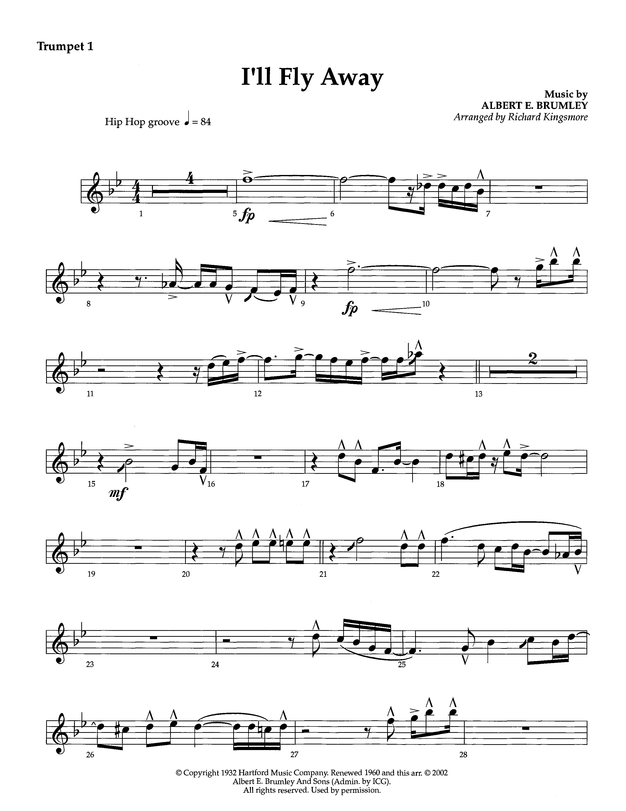 I'll Fly Away (Instrumental) Trumpet 1 (Lifeway Worship / Arr. Richard Kingsmore)