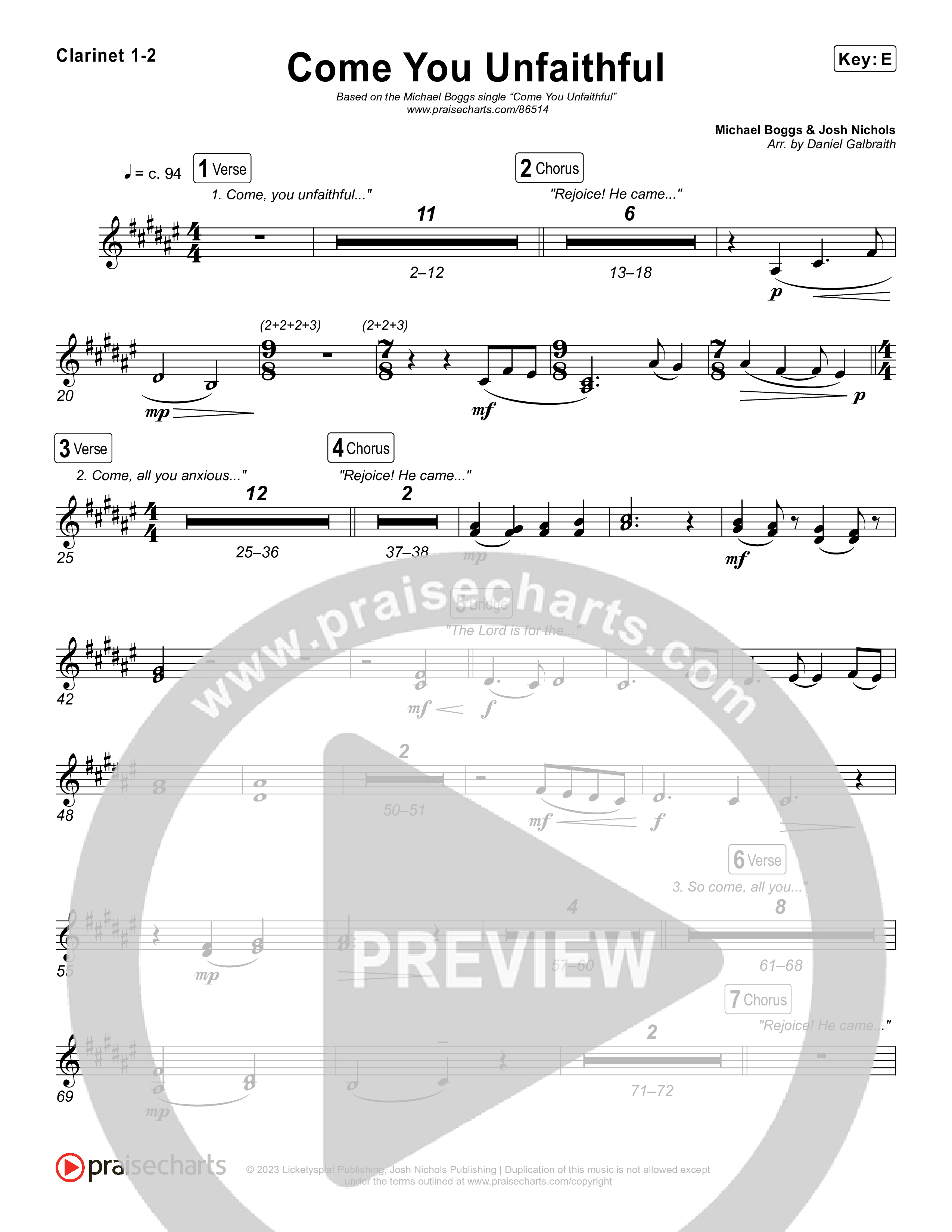 Come You Unfaithful Clarinet 1/2 (Michael Boggs)