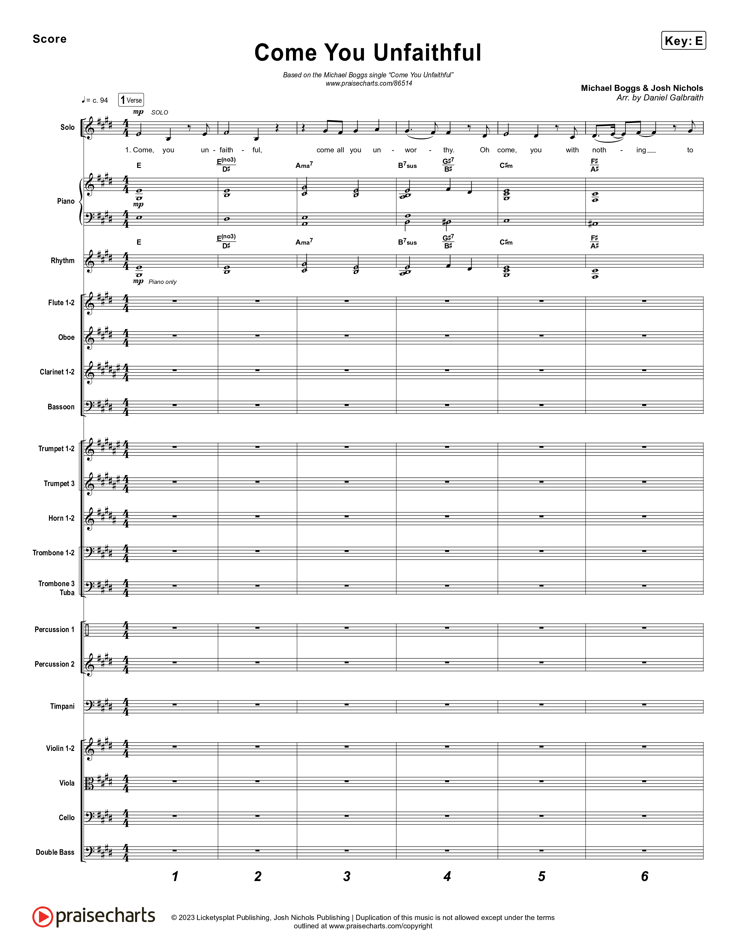 Come You Unfaithful Conductor's Score (Michael Boggs)