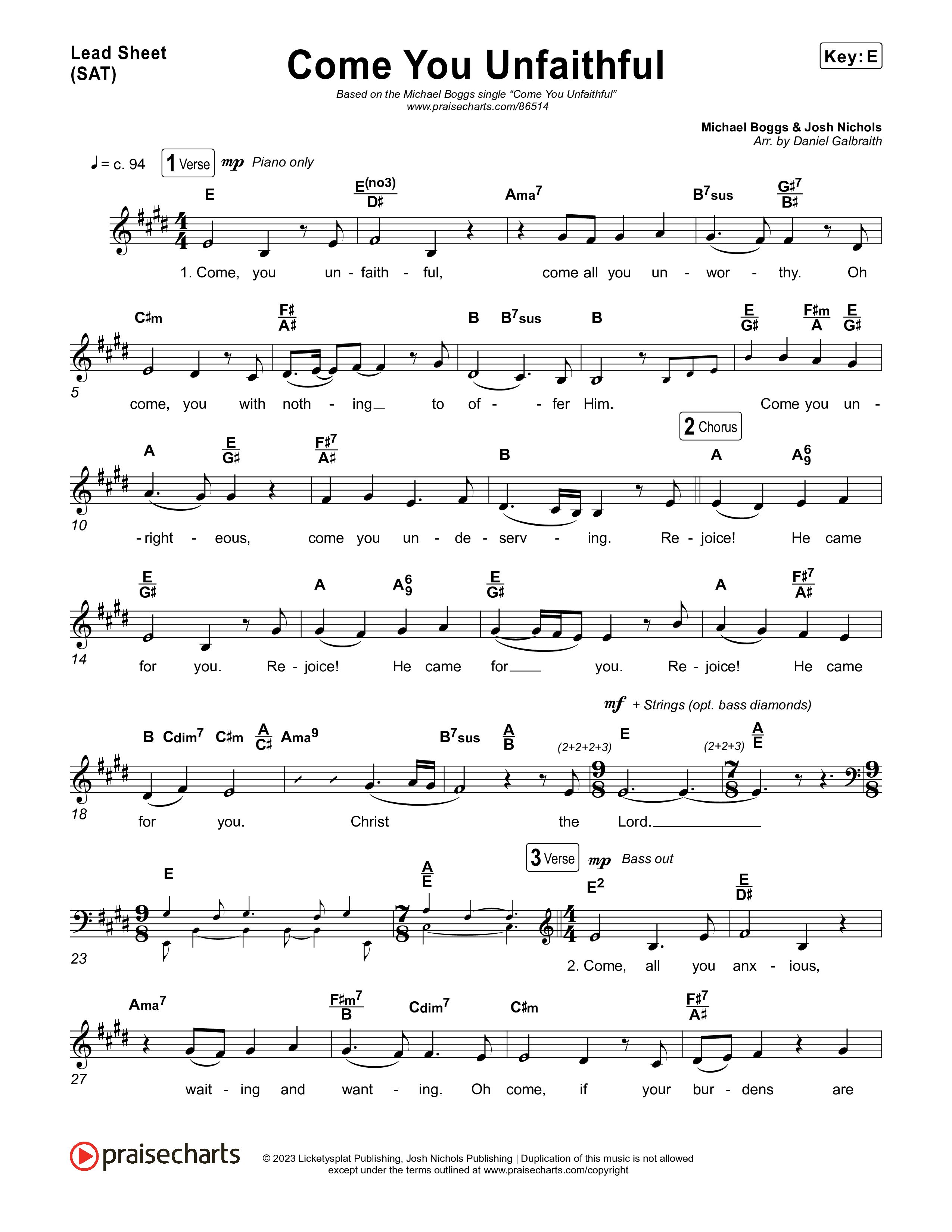 Come You Unfaithful Lead Sheet (SAT) (Michael Boggs)