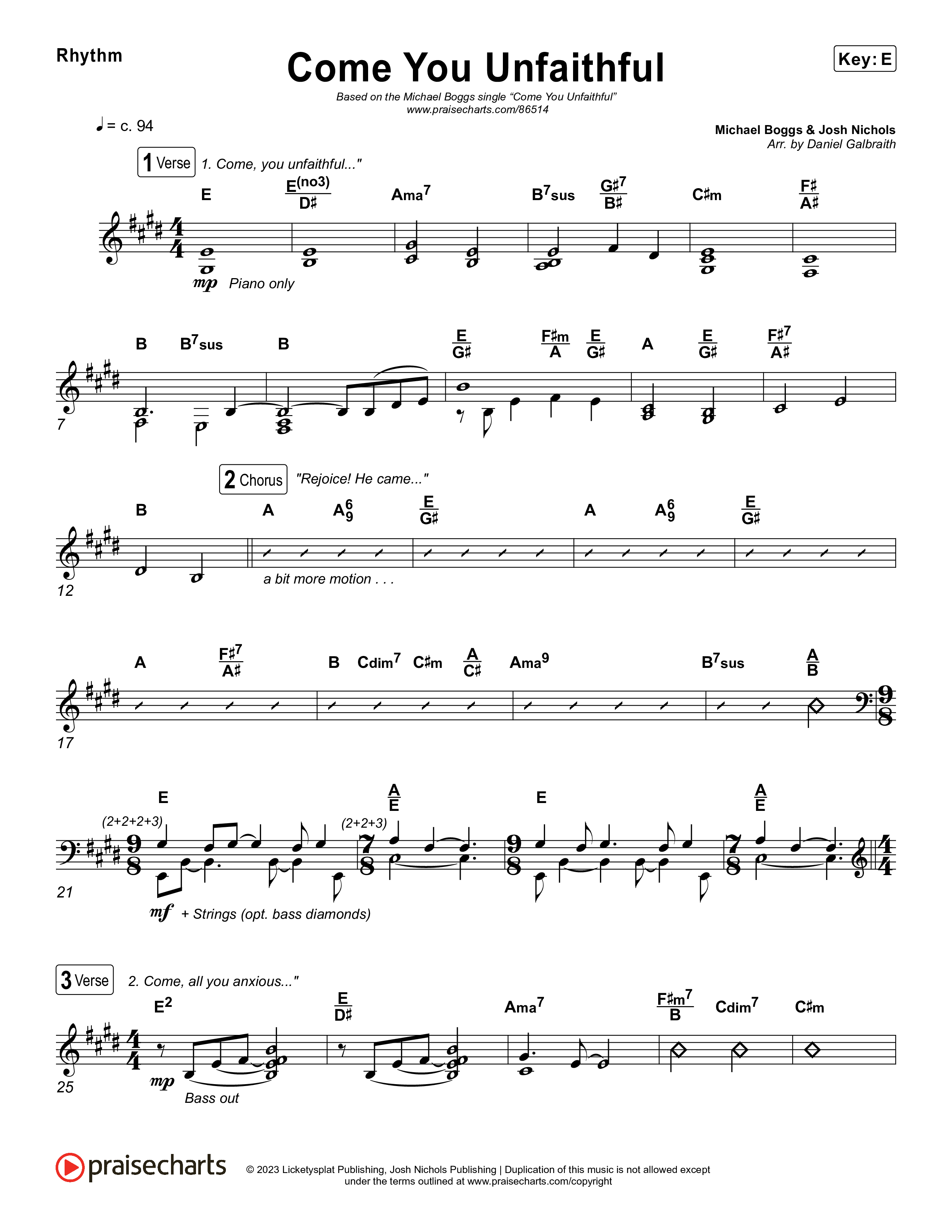 Come You Unfaithful Rhythm Chart (Michael Boggs)