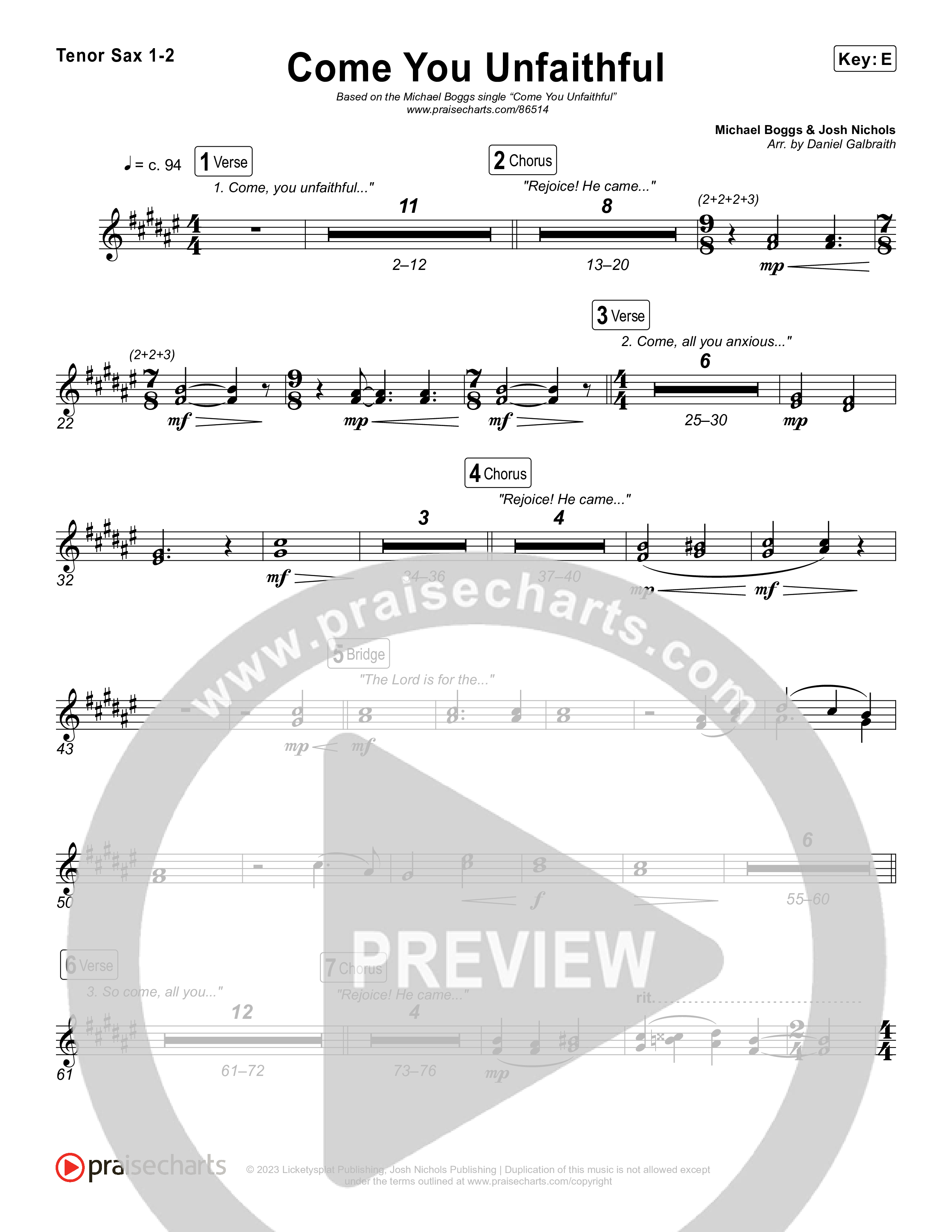 Come You Unfaithful Tenor Sax 1,2 (Michael Boggs)