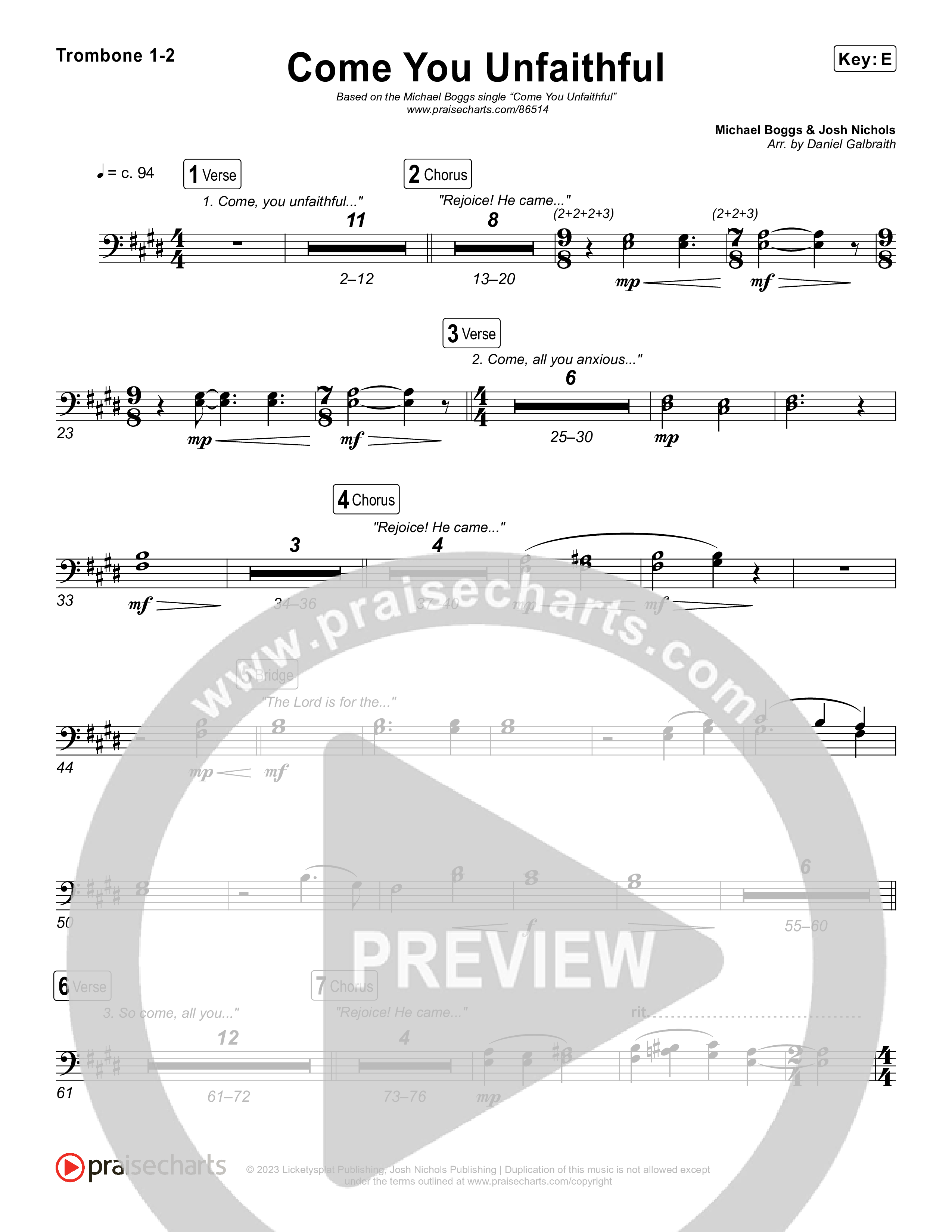 Come You Unfaithful Trombone 1,2 (Michael Boggs)