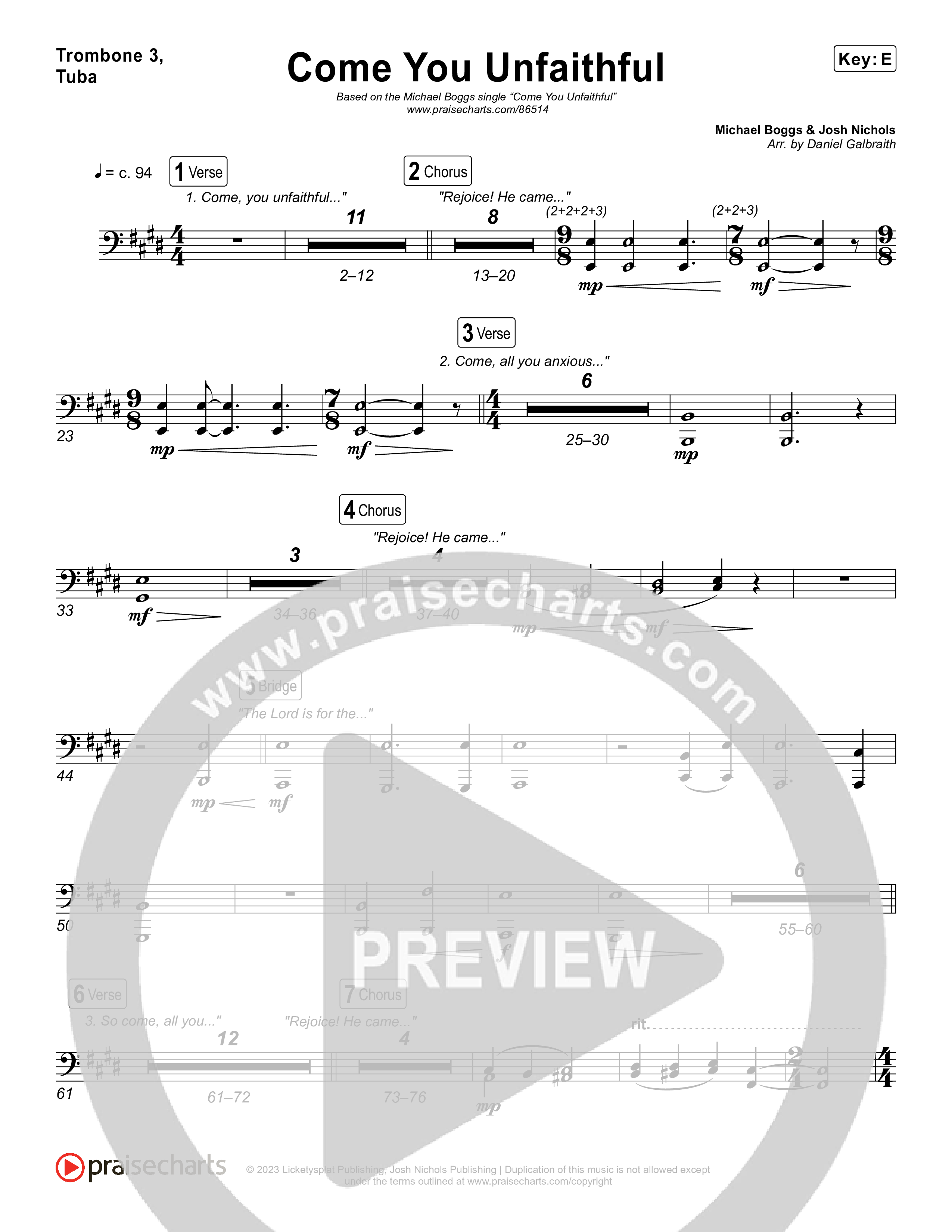 Come You Unfaithful Trombone 1,2 (Michael Boggs)