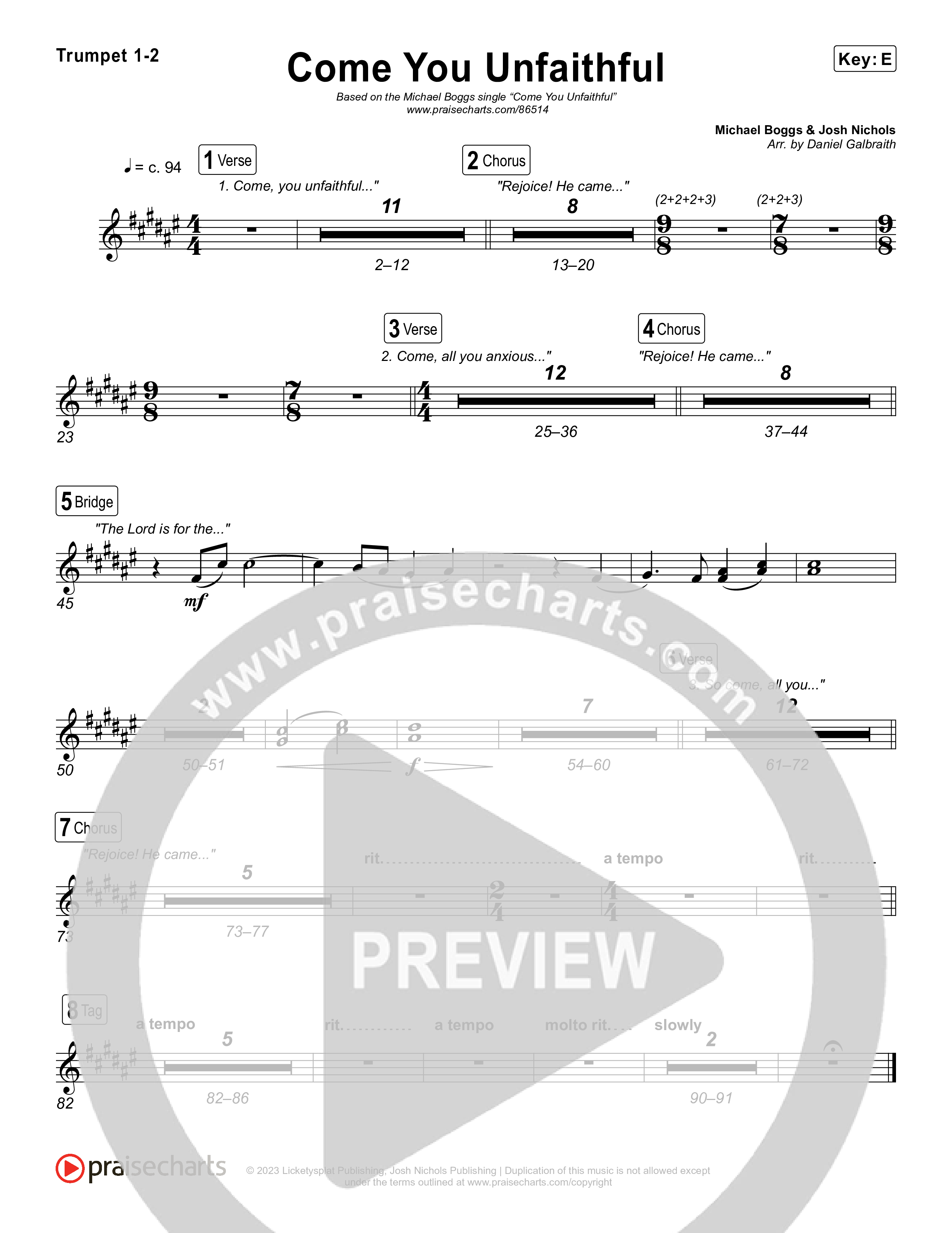 Come You Unfaithful Trumpet 1,2 (Michael Boggs)